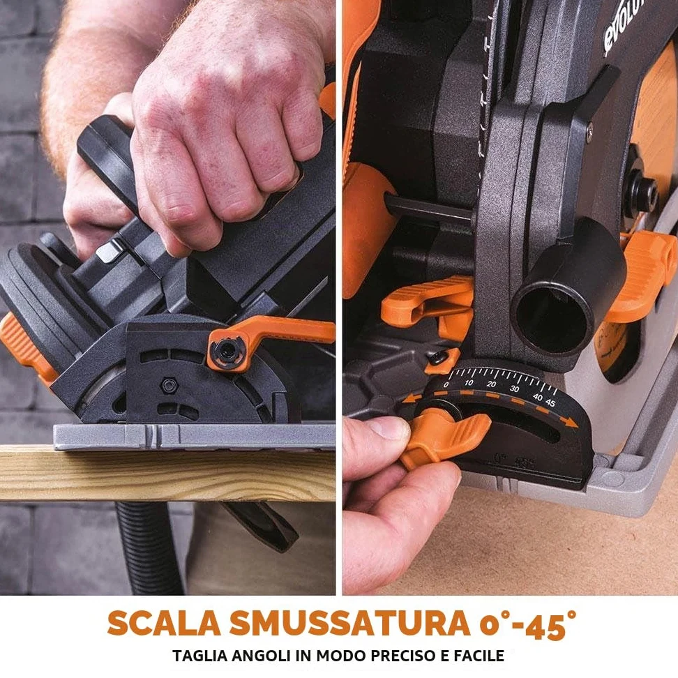 Evolution Power Tools - R185CCSX+ Sega Circolare Multi-Materiale 185 mm Compatibile con Binario Guida (Pacchetto Plus con Custodia da Trasporto), 230 V