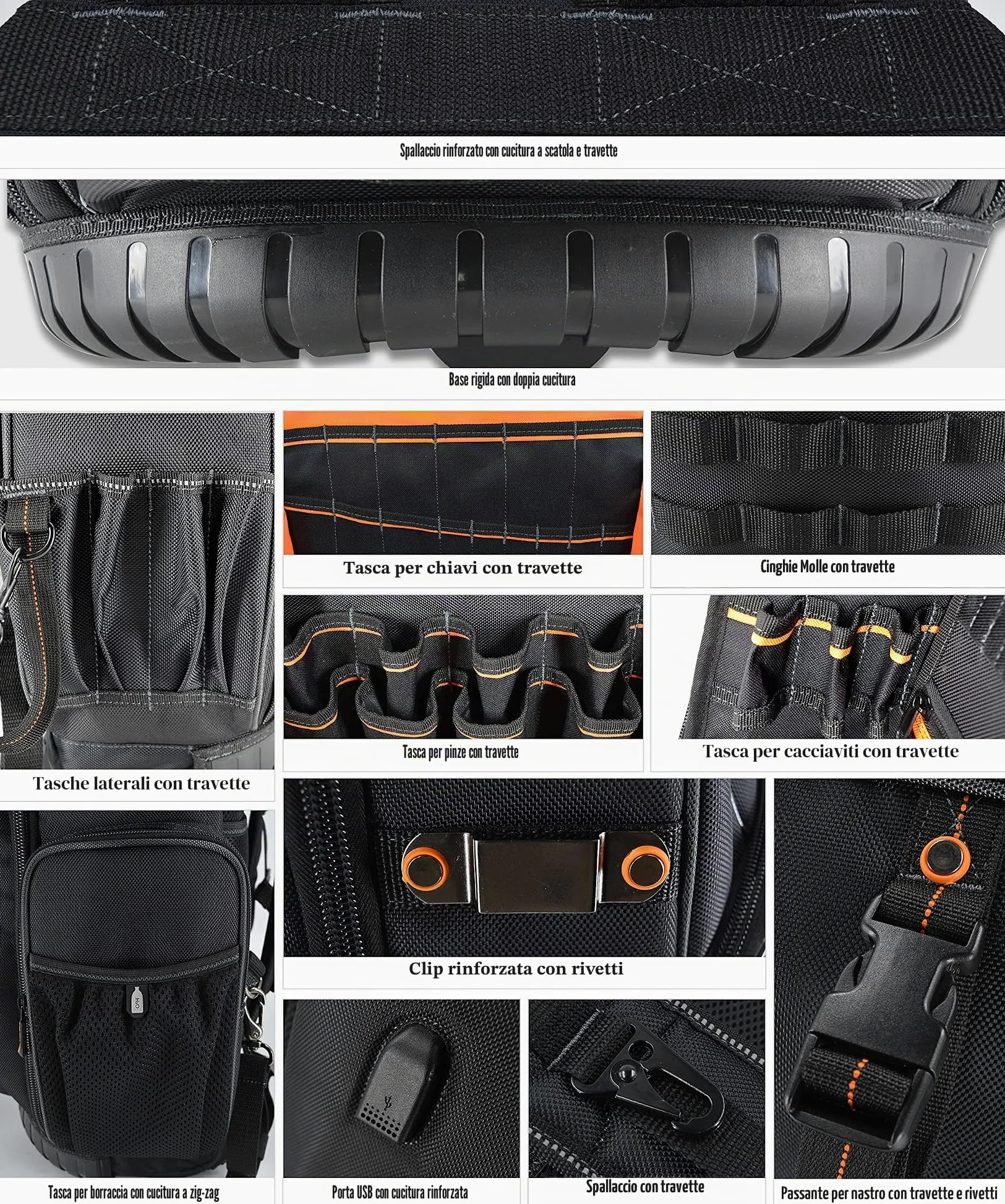 WELKINLAND Zaino porta attrezzi con 72 tasche e rotelle, Grande borsa porta attrezzi con ruote, Borsa porta attrezzi per elettricisti con rotelle per uomini