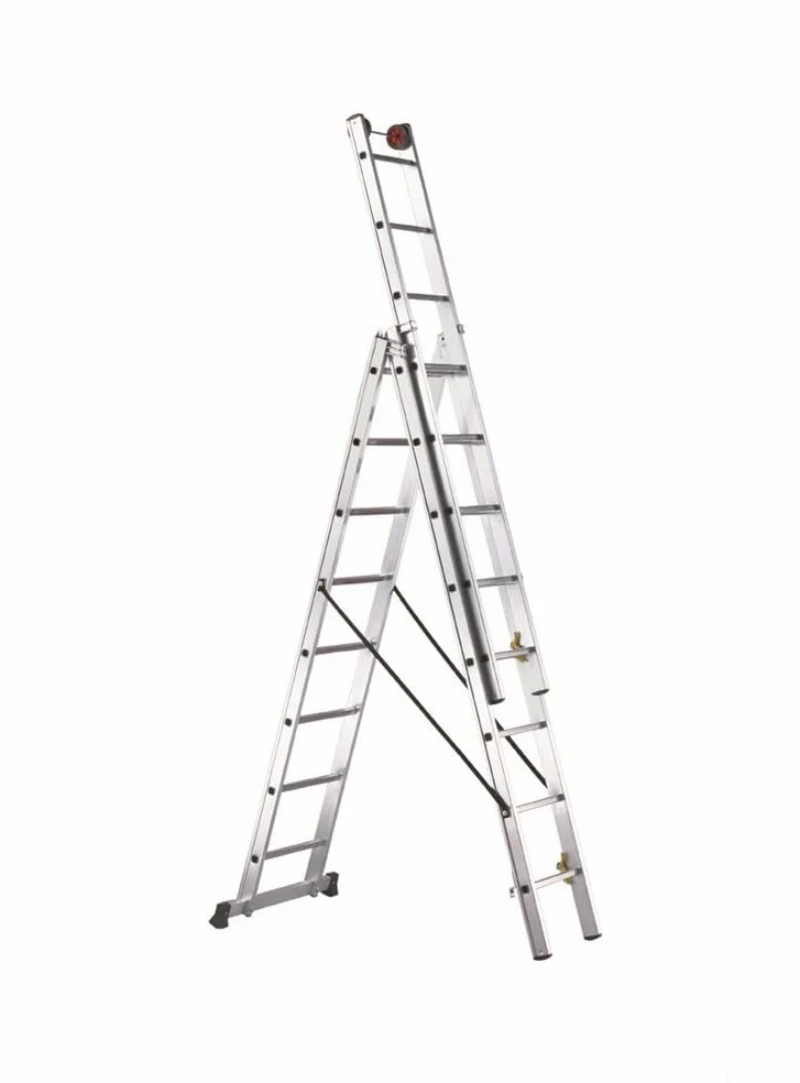 Svelt Scala 3 Tronchi Professionale in Alluminio Trasformabile in Scala d'Appoggio e Doppia con Guardacorpo di Protezione, Euro E3 "R" 3x8 gradini
