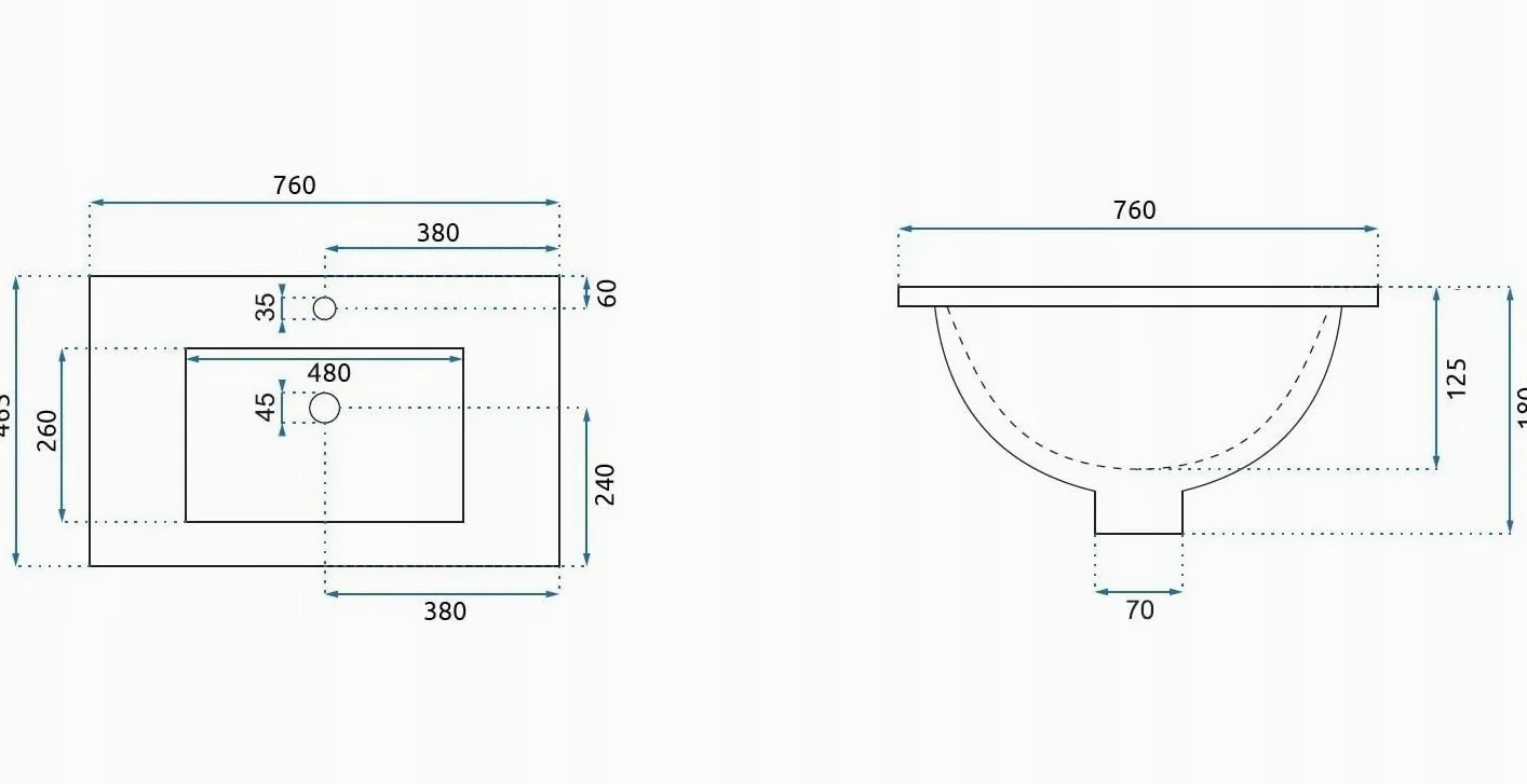 Rea - Lavabo Da Incasso Dafne 75 Lavabo Bagno 760 X 465 X 180 mm Ceramica (Bianco)