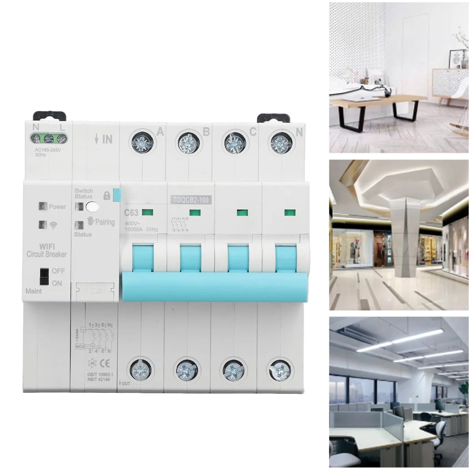Smart WiFi Wireless Circuit Breaker DIN Rail Elettricità Monitor Interruttore per Elettrodomestici 4P 145 a 295V 63A