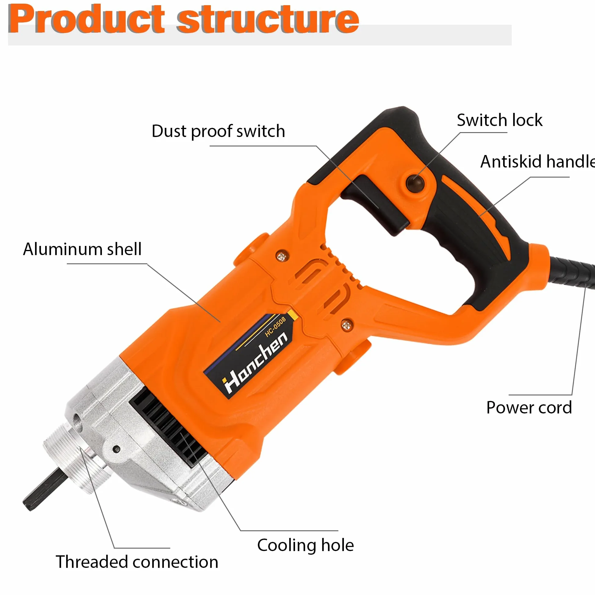 Hanchen Vibratore per Calcestruzzo Elettrico Industriale Motore Vibrante per Calcestruzzo Alta Potenza 1280W Diametro 35mm con Tubo 1.5/2m Portatile CE (Tubo 2m)
