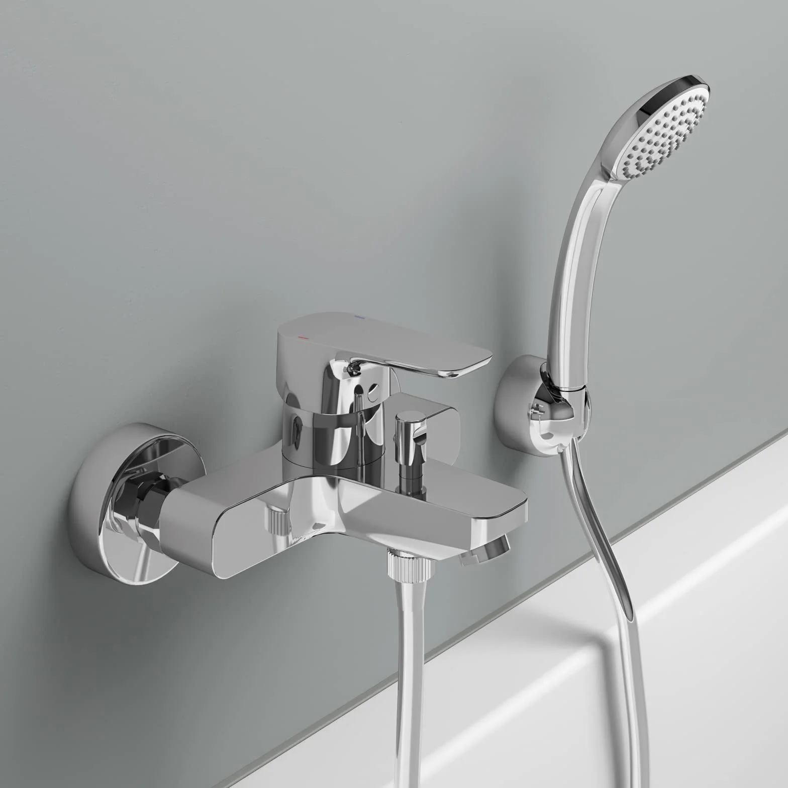 Ideal Standard - Ceraplan III, Set miscelatore esterno vasca/doccia con accessori, Tecnologia Click, Firmaflow, Cromato
