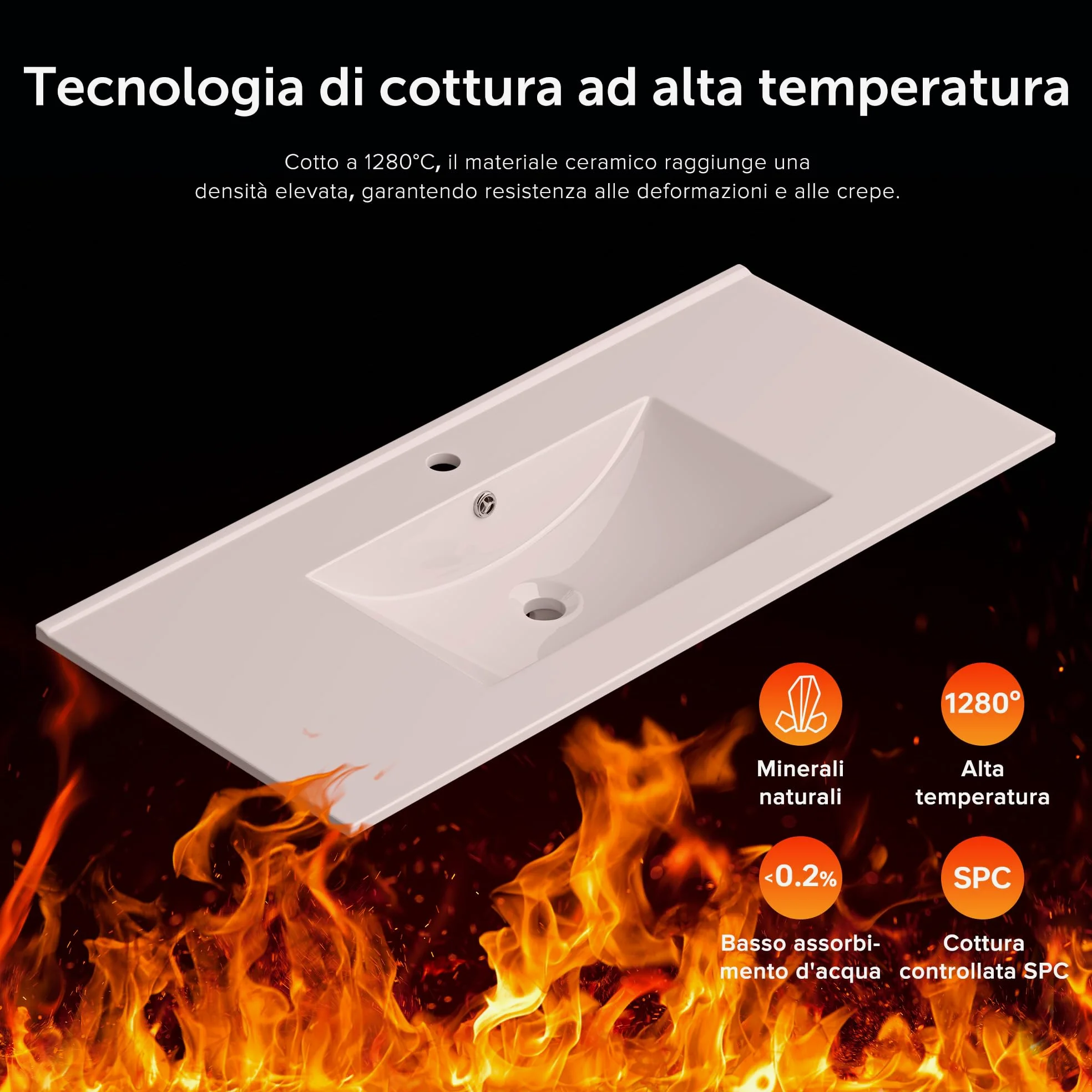doporro Lavabo da Incasso Rettangolare 80 cm in Ceramica Bianco Lucido, Lavandino Integrato con Foro Rubinetto, Installazione su Mensola o Mobile Bagno Brüssel912