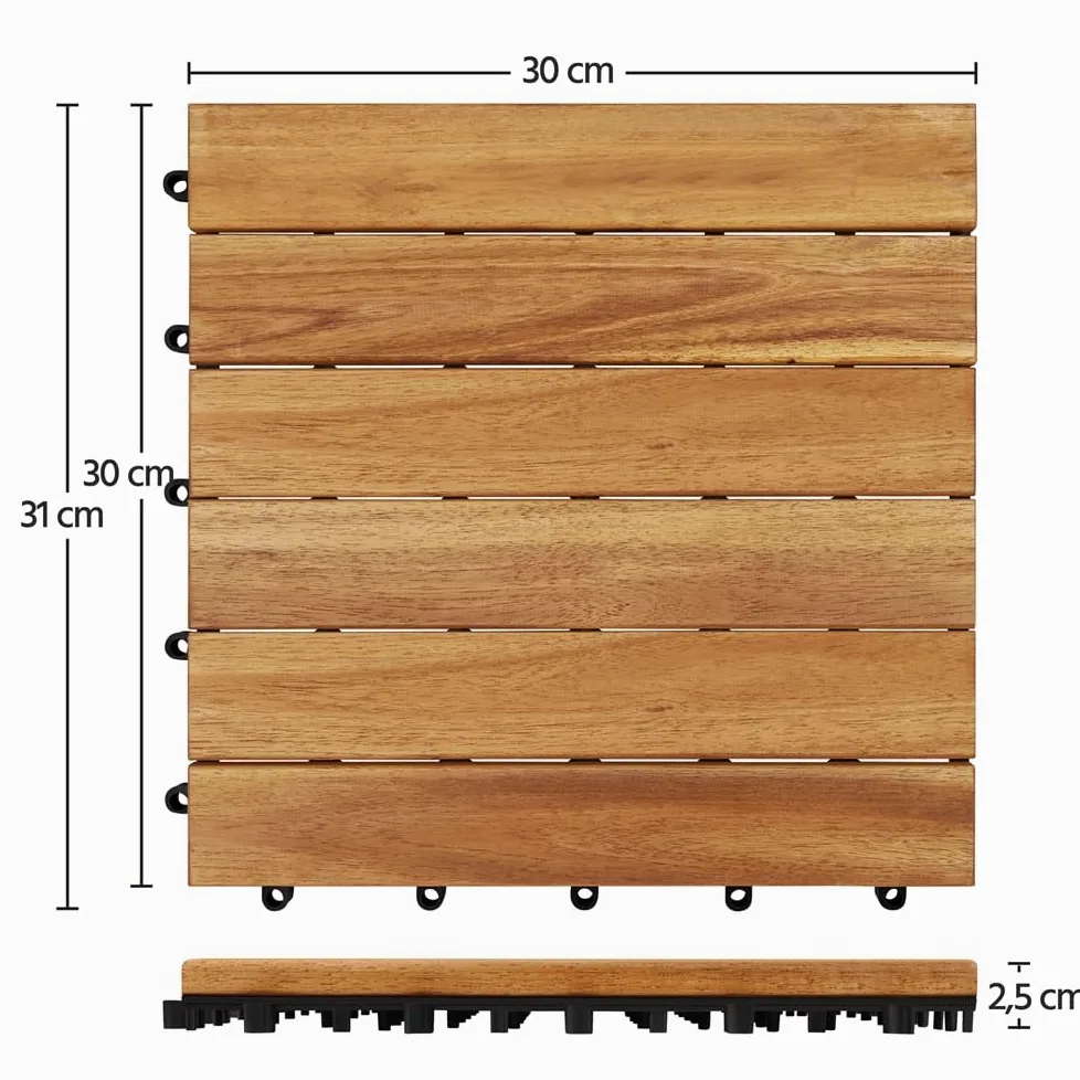 Yaheetech Piastrelle per Esterno 30 X 30 cm per Pavimento da Giardino in Legno di Acacia Impermeabili per Patio Terrazza Balcone Piscina Facili da Posare 27 Pezzi