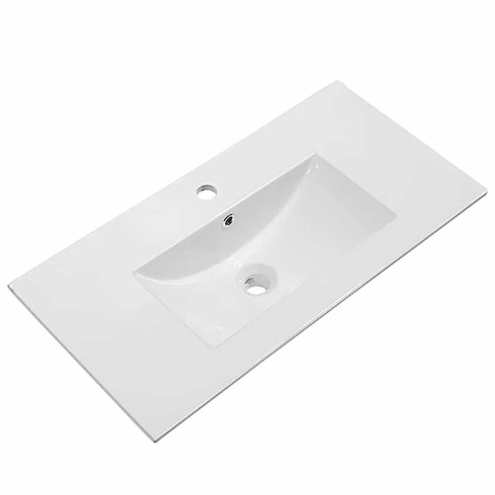 Lavabo in porcellana per bagno rettangolare 81 cm x 46 cm finitura bianco opaco realizzato in maiolica