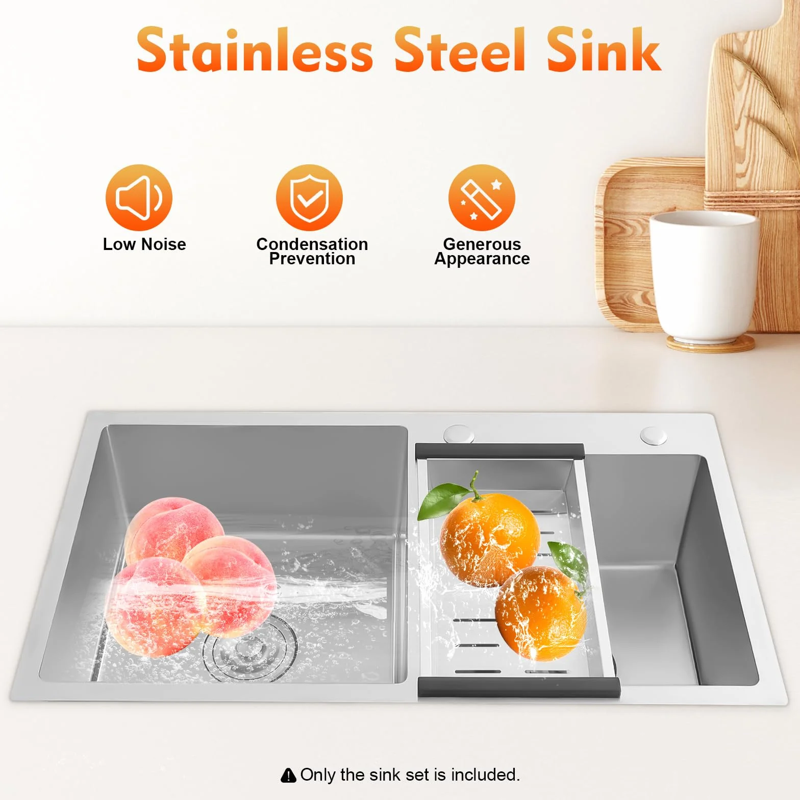 Lavello da incasso in acciaio inox, 2 vasche da cucina, 78 x 43 x 21 cm, con scolapiatti e filtro di drenaggio per garage, lavanderie, cantine, bar, cucine e cortili