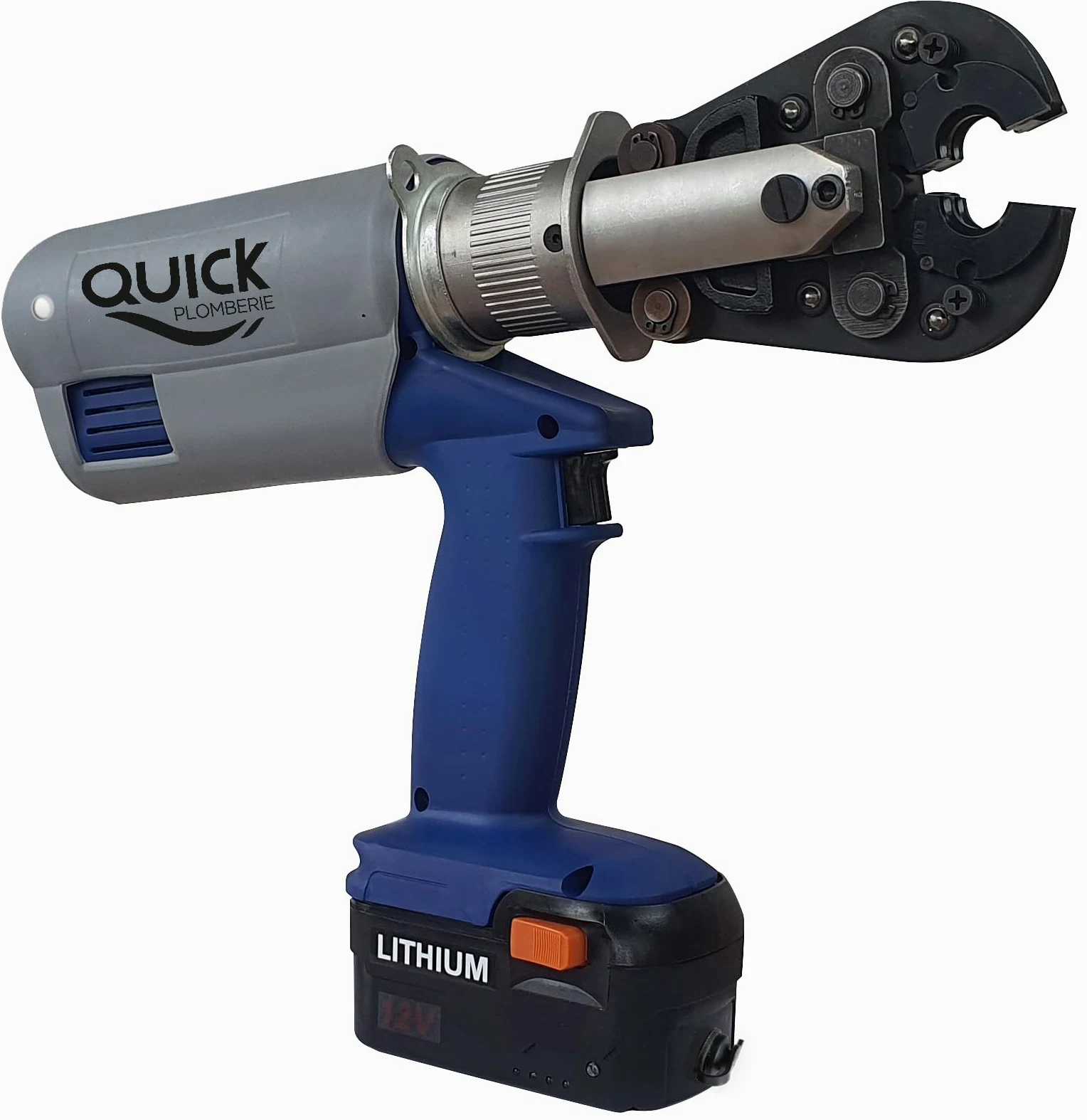 Pressatrice multistrato profili TH - H - U | Kit completo: pressatrice + 4 ganasce TH (Ø12, 16, 20, 26) + 2 batterie 12V 3Ah + caricatore | Testa girevole 90° | Ritorno automatico | QUICK PLOMBERIE