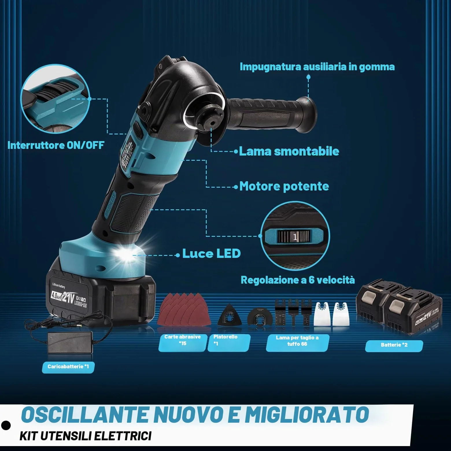 YEARTOP Strumento Multifunzione a Batteria con 2 Batterie da 4000 mAh