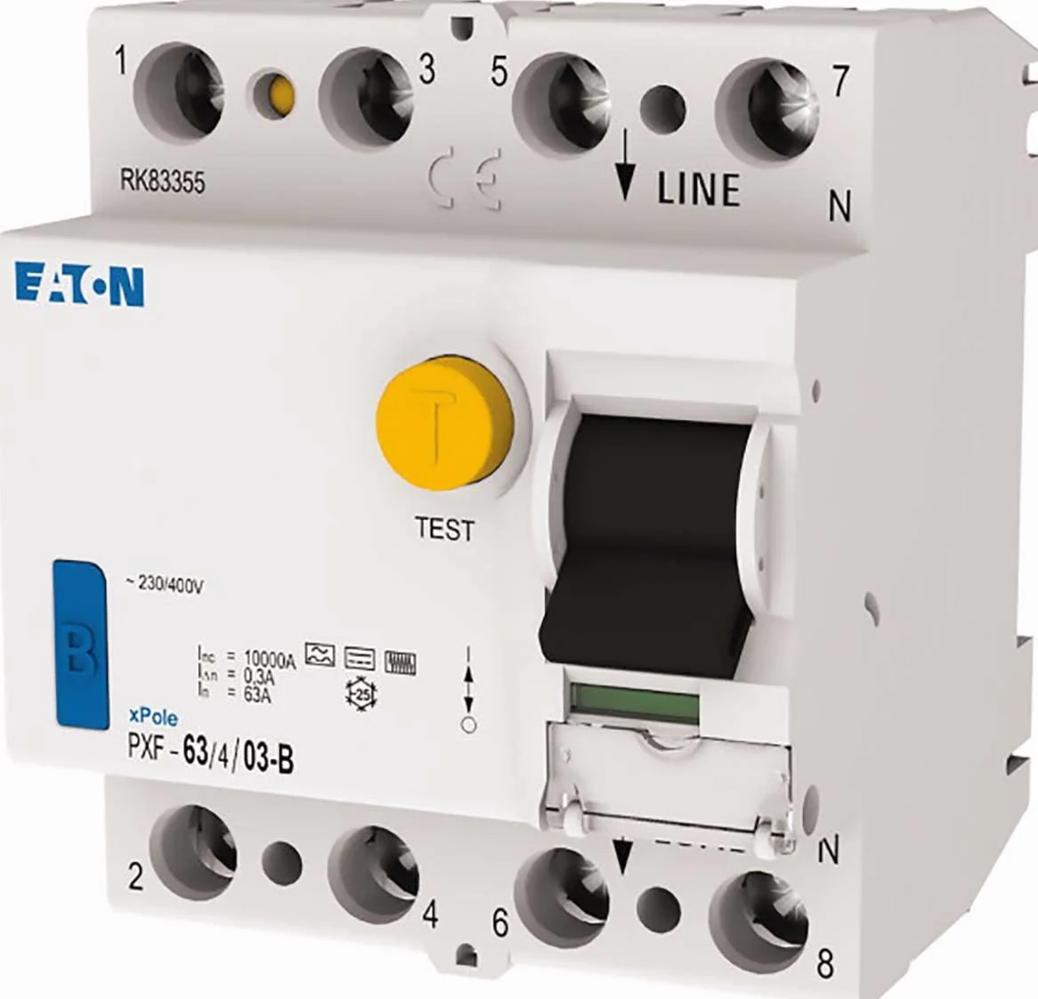 Eaton 300303 PXF-63/4/03-B - Interruttore di protezione FI B a 4 poli, 63 A, 0,3 A, 230 V, 400 V