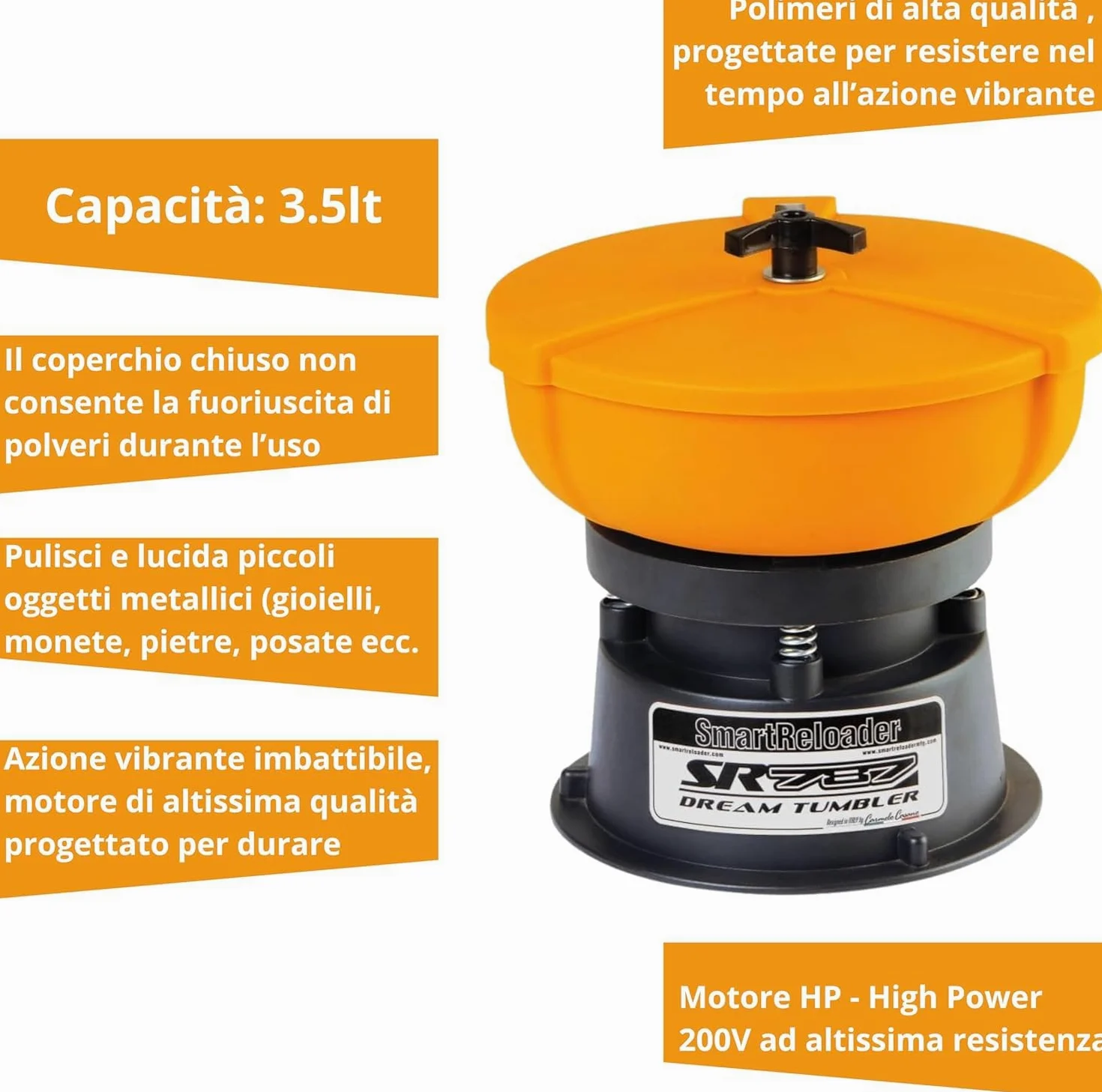 Smartreloader SR787 - Macchina per Lucidatura Metalli, Rimozione Ruggine, Lucidatura Ottone, Ideale per Cacciatori, Tiratori, Collezionisti, Gioiellieri, Ristoratori, Ferramenta, Ricaricatori, 220V