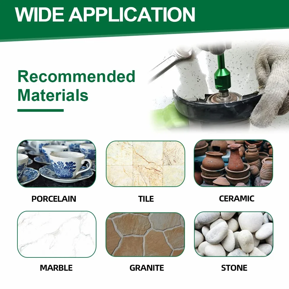 Punte Diamantate Gres Porcellanato 10 Pezzi - 6/8/10/20/25/35/50mm+10mm Fresa Diamantata+50mm Punte Smusso+Adattatore Per Porcellana Piastrelle Ceramica Marmo Granito