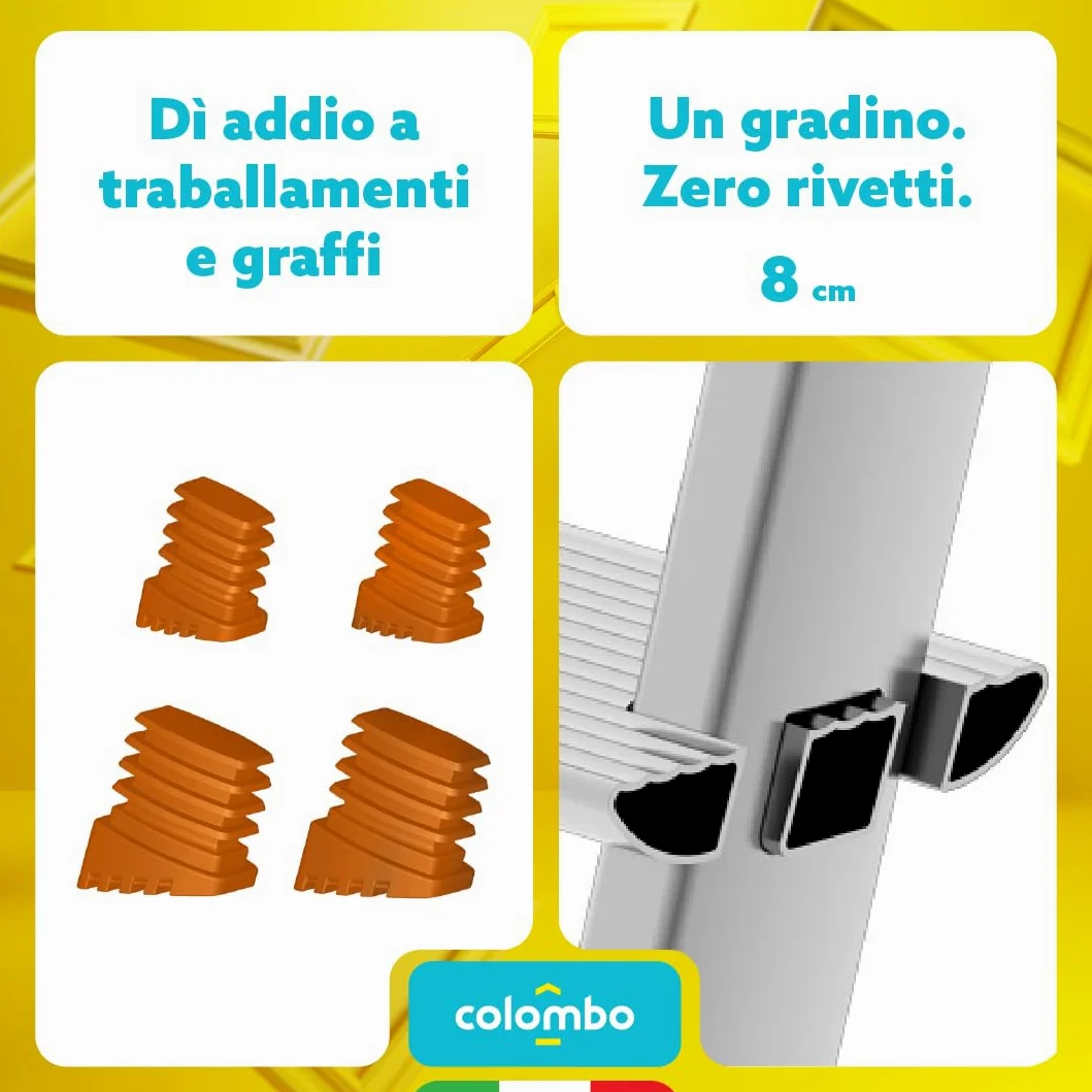 Colombo Scala Pieghevole Alluminio Attica 3/4/5/6/7/8 Gradini Senza Rivetti | Scala 8 Gradini Robusta con Piattaforma e Vaschetta Portautensili | Portata 150kg | Conforme EN131 TÜV-GS | Made in Italy