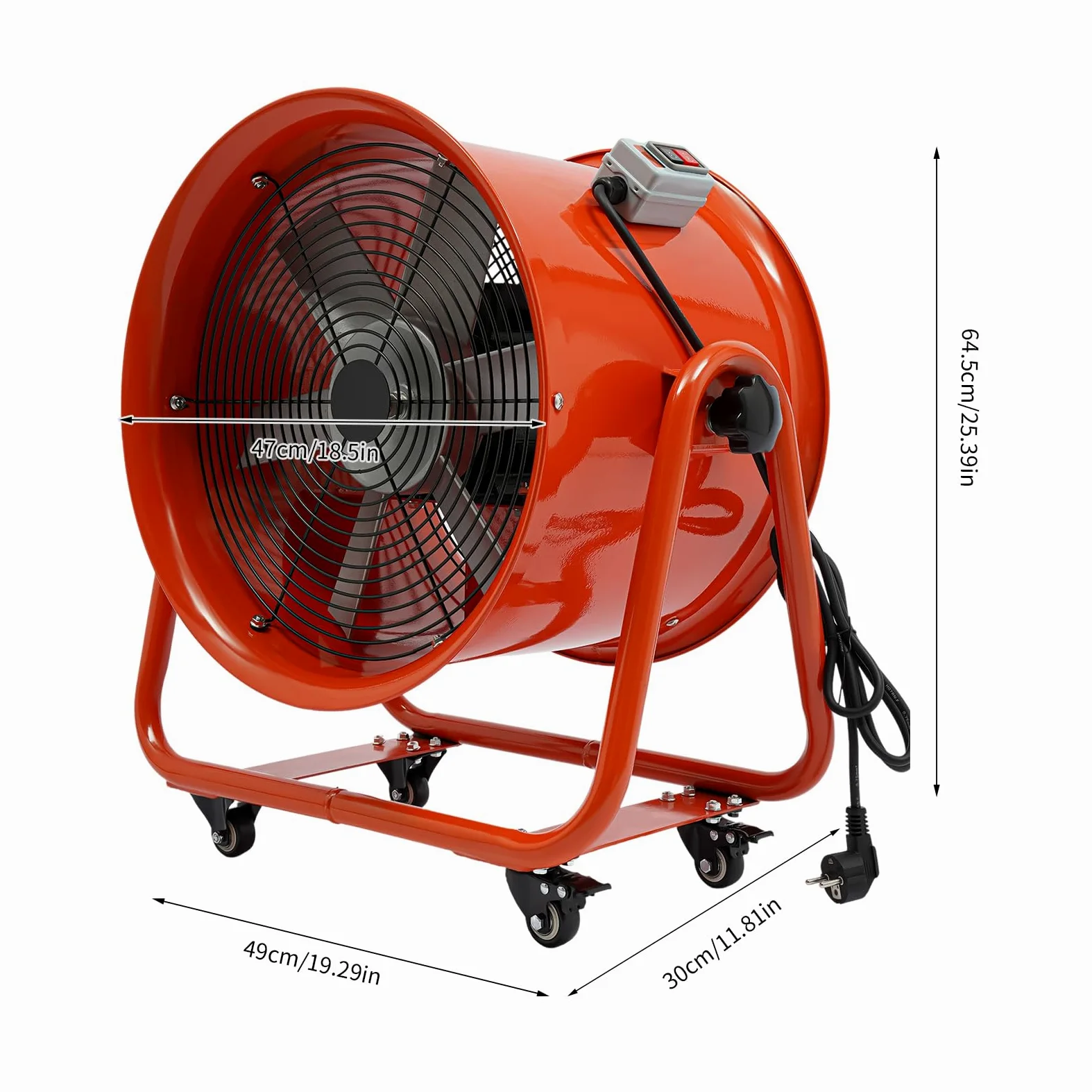 Ventilatore industriale 280 Pa, 15000 m³/h, 2800 rpm, con 6 pale, angolo regolabile, design valvola monouso, ventilatore industriale a basso rumore con motore in rame, griglia di protezione dei freni