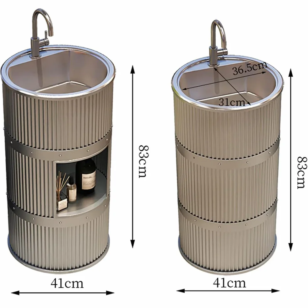 ZTGL Mobile da Bagno con Lavabo in Acciaio Inox, Lavandino a Colonna in Ferro Battuto Stile Industriale Mobile da Bagno, Lavandino su Piedistallo con Rubinetto e Scarico,Argento