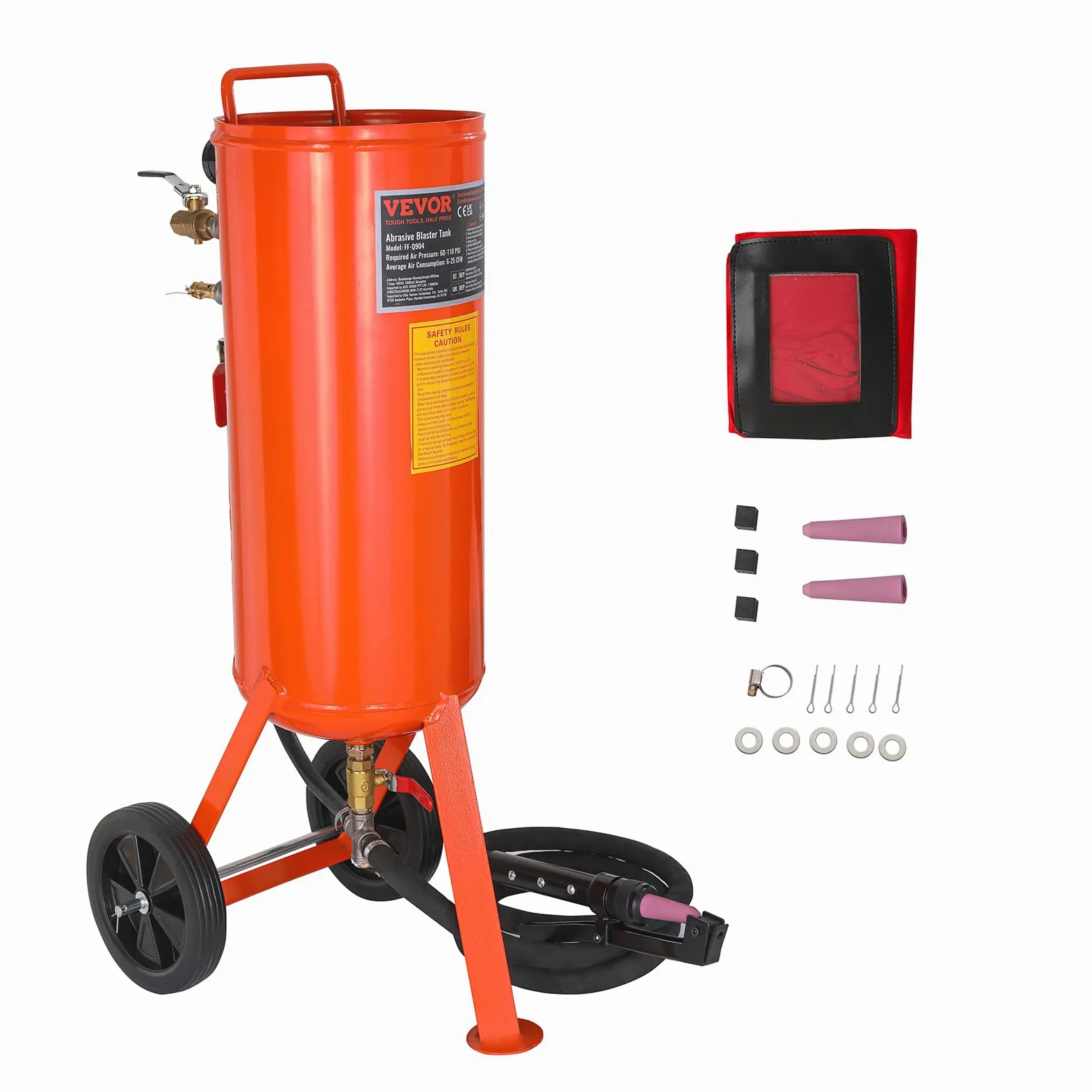 VEVOR Sabbiatrice da 37 Litri, Sabbiatrice Pressione 60-110 PSI, Serbatoio Abrasivo Portatile, Kit Sabbiatura ad Aria 2 Ugelli in Ceramica Separatore Tubo 2,3m per Rimozione di Vernice Macchie Ruggine
