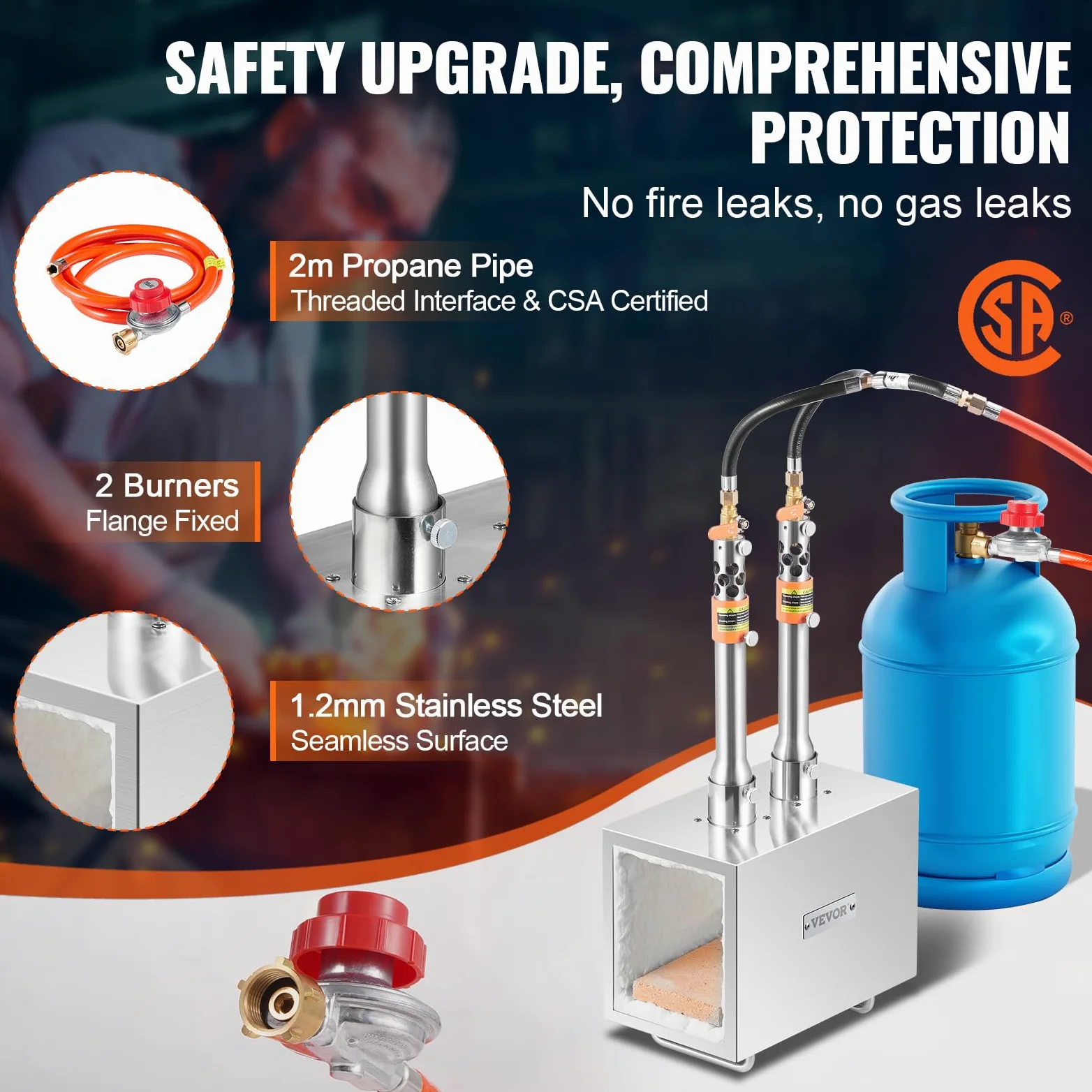VEVOR Forgia a gas propano portatile, forno a gas quadrato con 2 bruciatori, temperatura max 1427 ℃, utensili e attrezzature per forgiatura a gas in acciaio inox, per colteliere Maréchaux-Ferrants