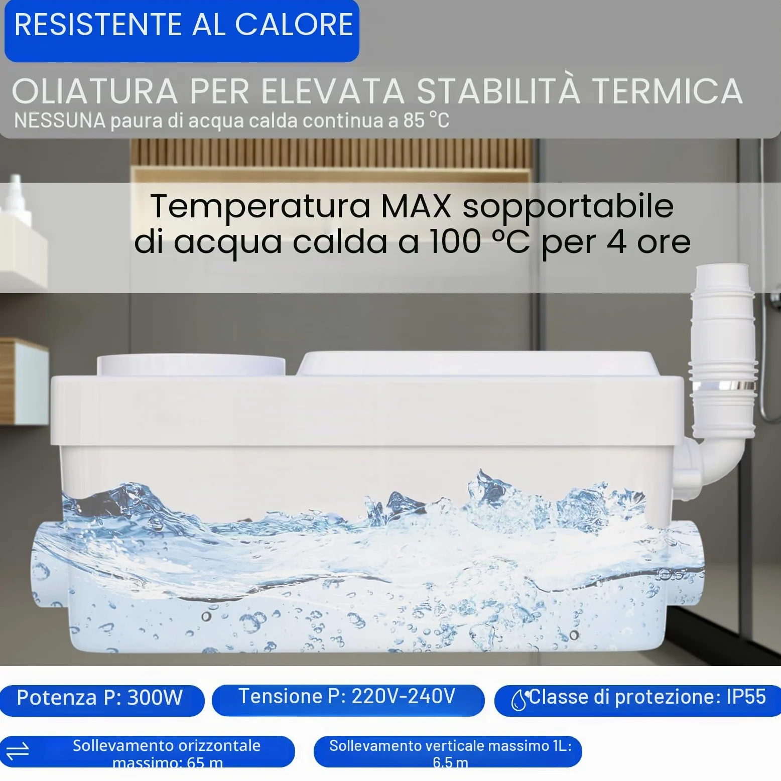 300W Grinder Sanitario Pompa per rifiuti silenziosa, Pompa di sollevamento Doccia dotata di due ingressi, Pompe per fognature FLO-300 Pro