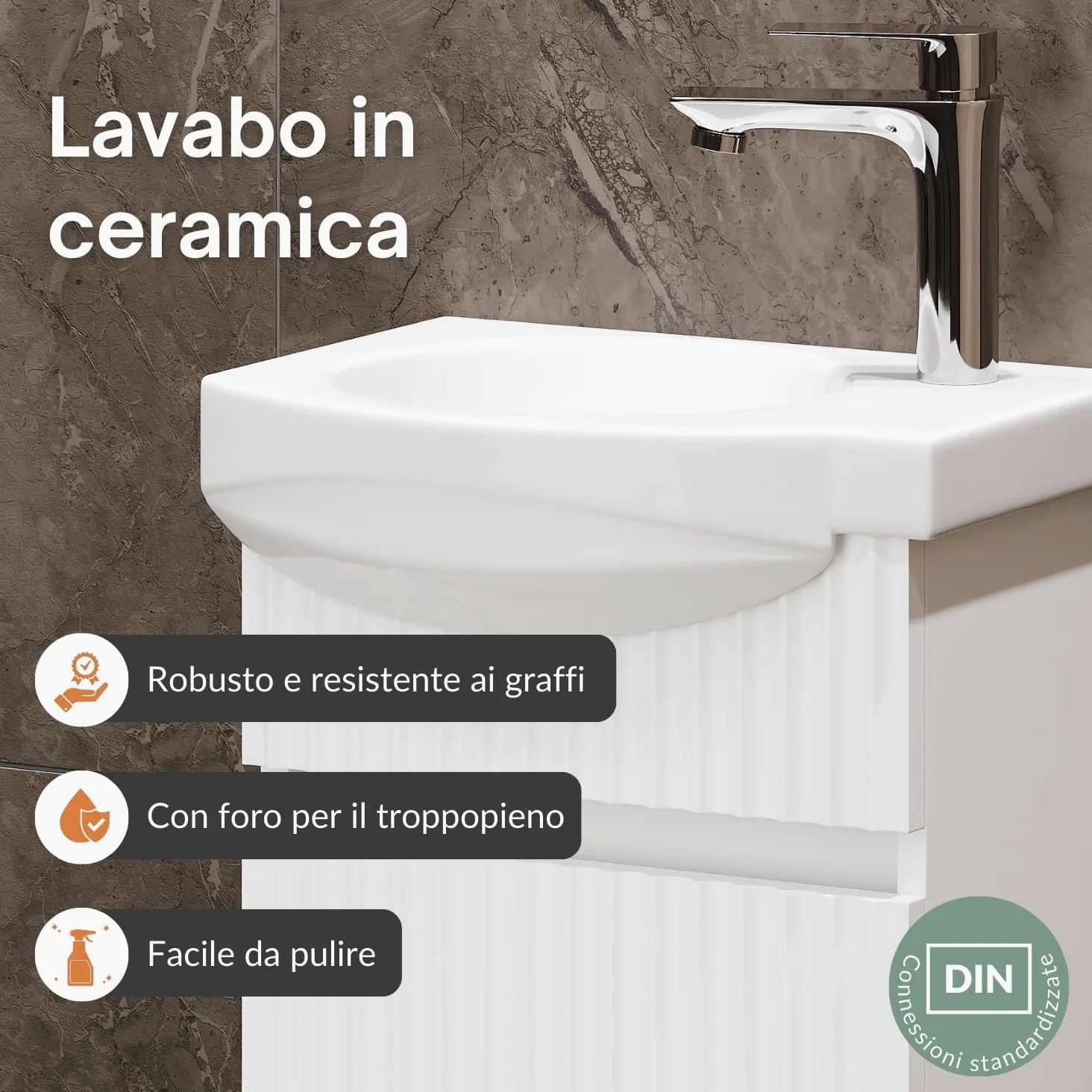 Planetmöbel Lavabo con mobiletto, 40 cm, con lavabo in ceramica e armadietto a specchio, set di mobili da bagno, bianco opaco
