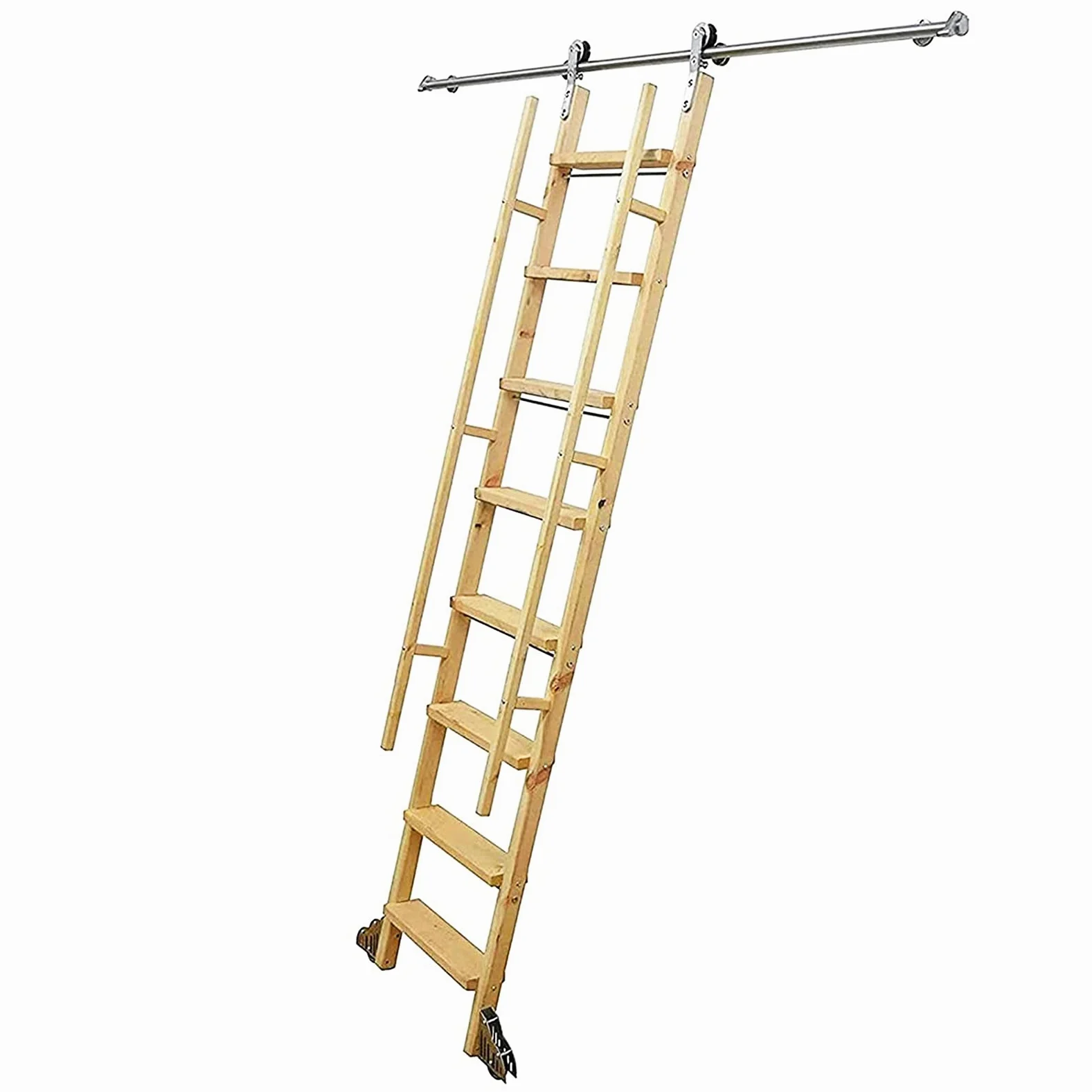Scaletta Rolling Track Set completo Hardwar 6.6ft-13ft, inox Tubo rotondo Ladder Mobile Scala Scorrimento fienile per Biblioteca/Loft/Home/Indoor/BookStor, ruote a rulli da pavimento (nessuna scala)