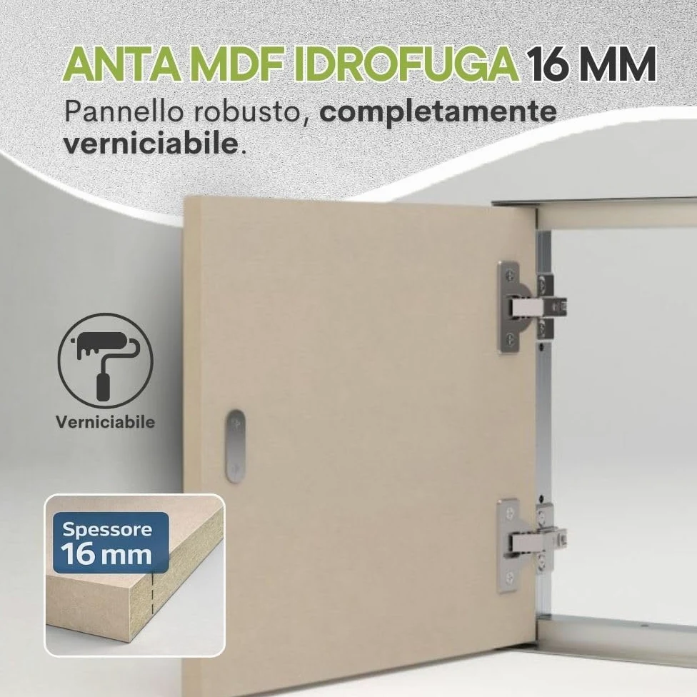 Sportello Filo Muro GiSI INTEGRA su Misura in MDF Idrofugo e Telaio Alluminio – Chiusura Filomuro per Muratura da interno