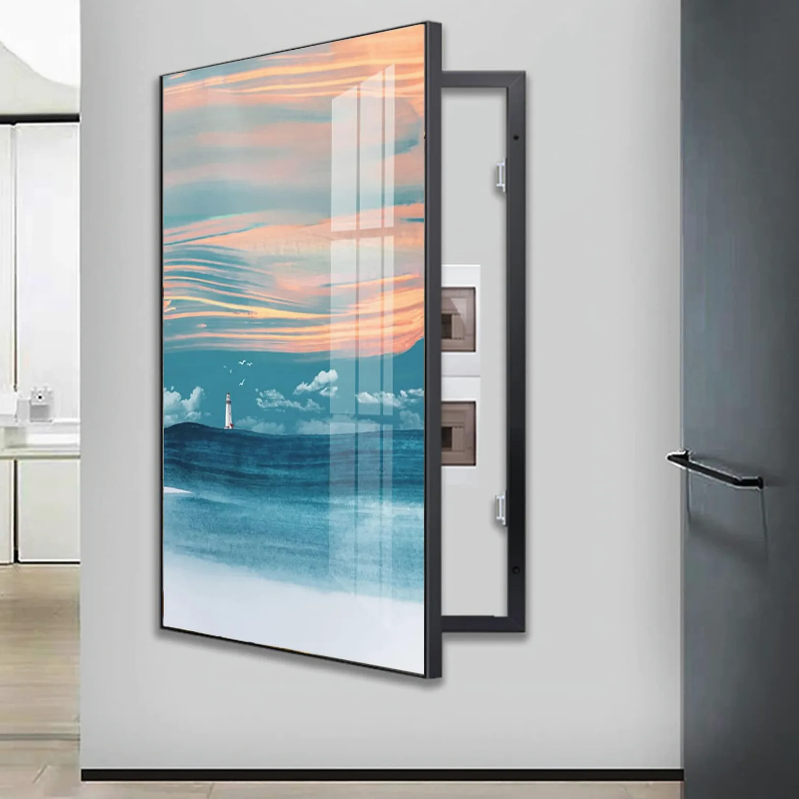 Copertura Quadro Elettrico - Decorativa Nascondi Contatore - Quadri Copri Contatori Elettrici da Parete - Protezione Affidabile per Il Tuo Quadro Elettrico,Black (d),50×70cm