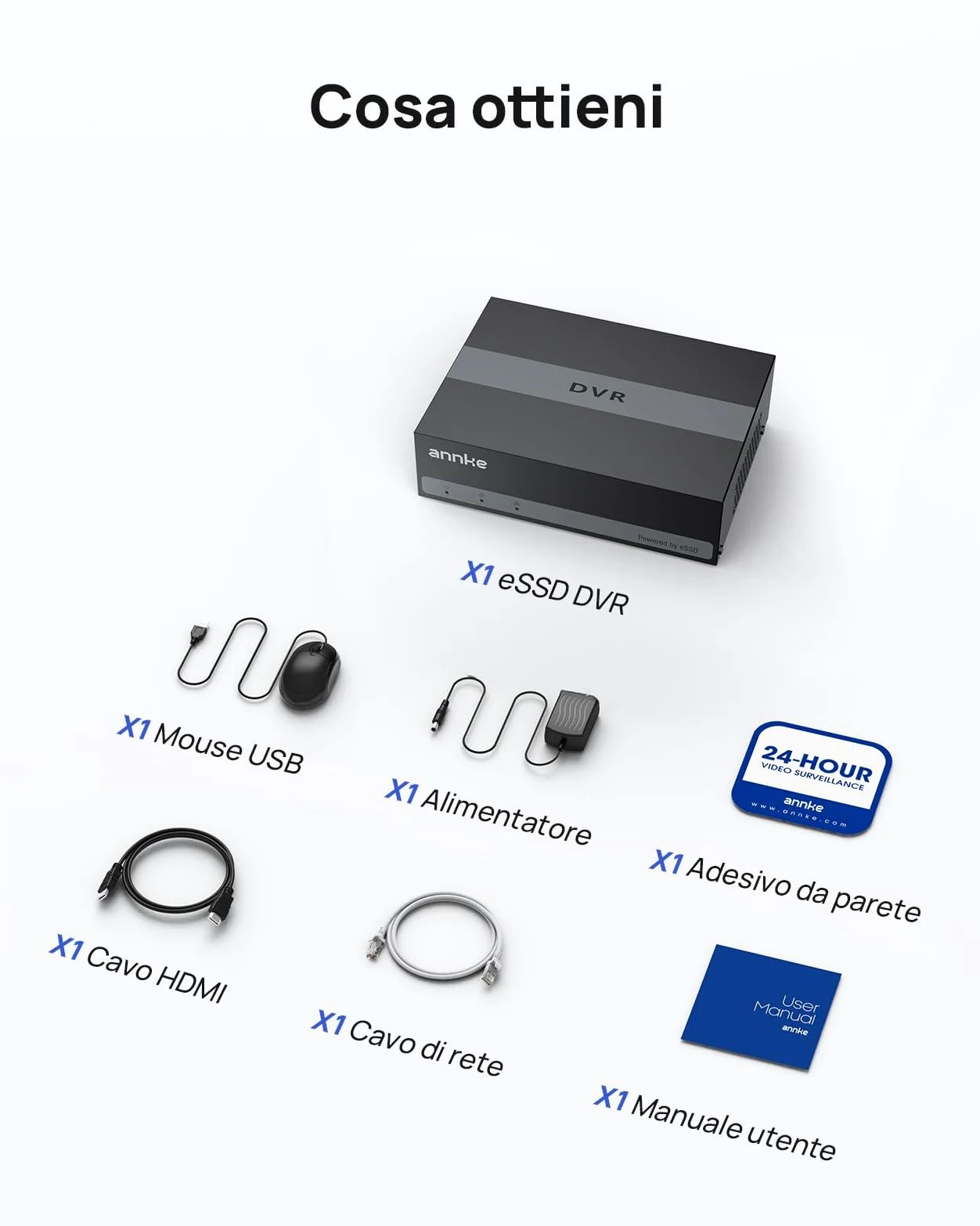 ANNKE 3K Lite DVR 4 Canali con Disco Rigido Interno SSD da 1 TB, Registrazione 4 Settimane 24/7 con 4 Telecamere, Rilevamento di Persone e Veicoli, Supporta 4 Telecamere Analogiche e 1 Telecamere IP