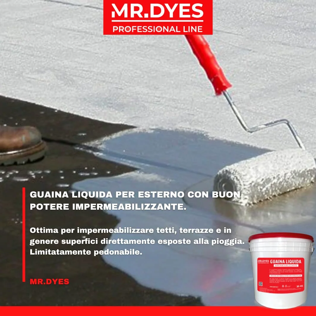 Guaina Liquida Impermeabilizzante - Membrana Monocomponente Multisupporto, Vari Colori e Formati, Gomma Liquida per Tetti e Terrazzi. (20 KG, BIANCO)