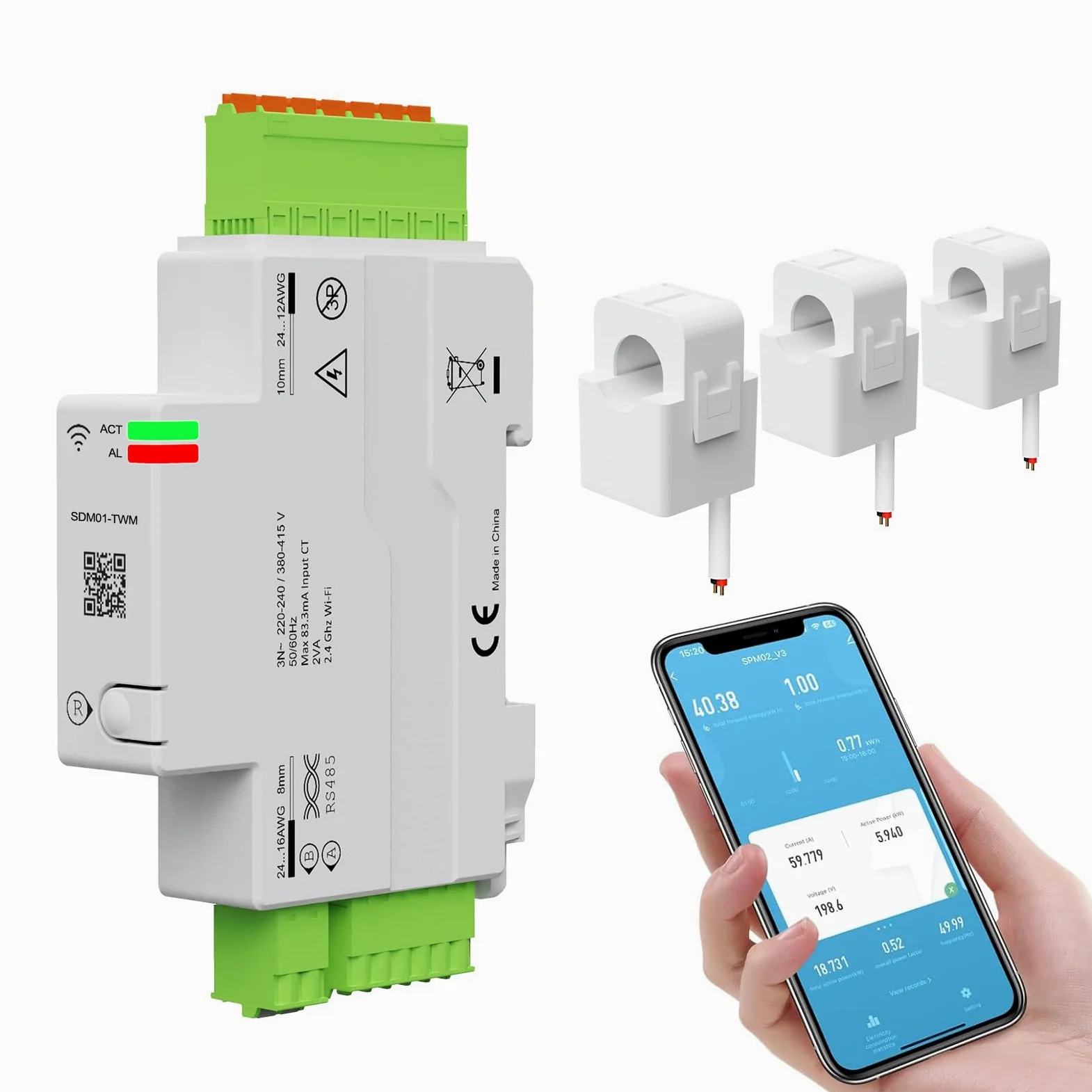 eMylo Contatore Energia Intelligente WiFi 3 Fasi 120A, Monitoraggio in Tempo Reale con Trasformatori di Corrente a Nucleo Diviso, Protezione Sovraccarico, App Tuya Smart Life per Casa e Appartamento