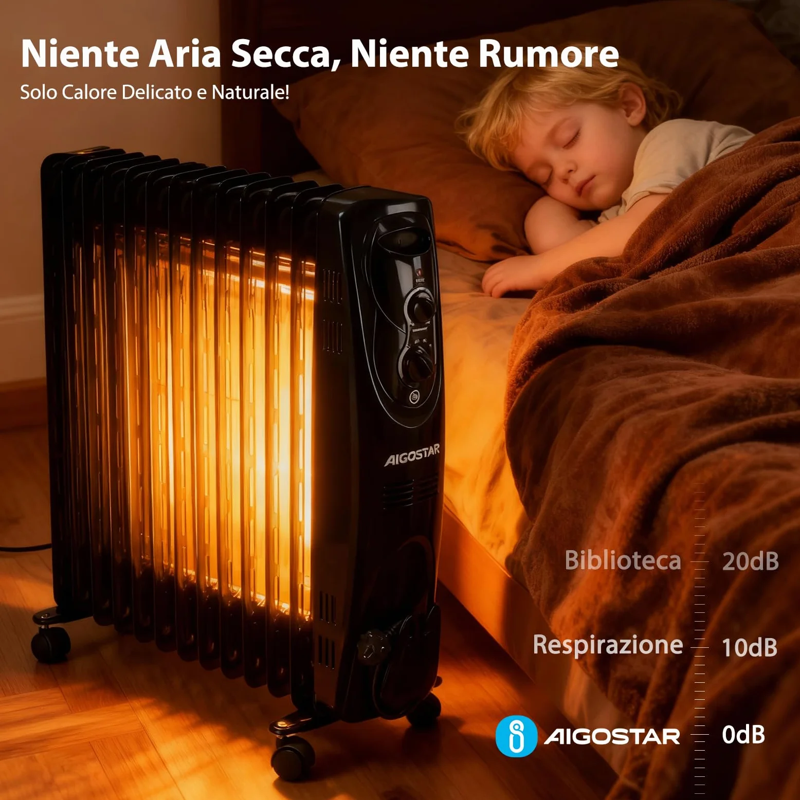 Aigostar Black Forest - Radiatore ad Olio 2500W, 13 Elementi Riscaldatore Elettrico Portatile, 3 Livelli di Calore, Termostato e Spegnimento Automatico di Sicurezza, Silenzioso, 55mq