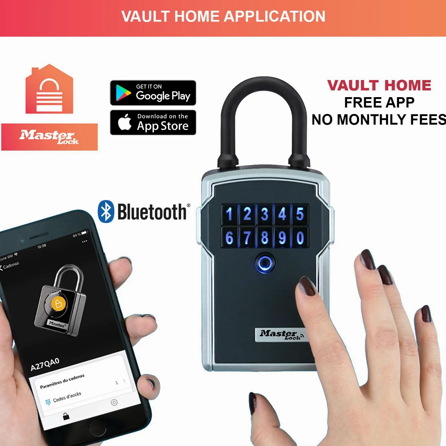 Master Lock 5440EURD Cassaforte per chiavi con Bluetooth con combinazione, Archetto, Resistente agli agenti atmosferici, Mini cassaforte per chiavi Select Access Smart