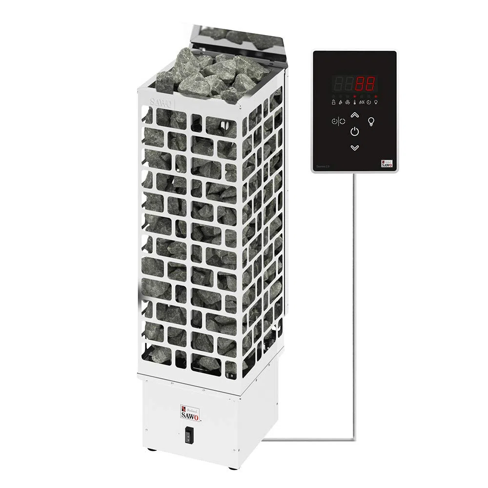 Sawo Cubos Wall Ni2 - Stufa elettrica per sauna da 6 kW, 230 V/400 V, con pannello di controllo Saunova e pietre da sauna da 80 kg