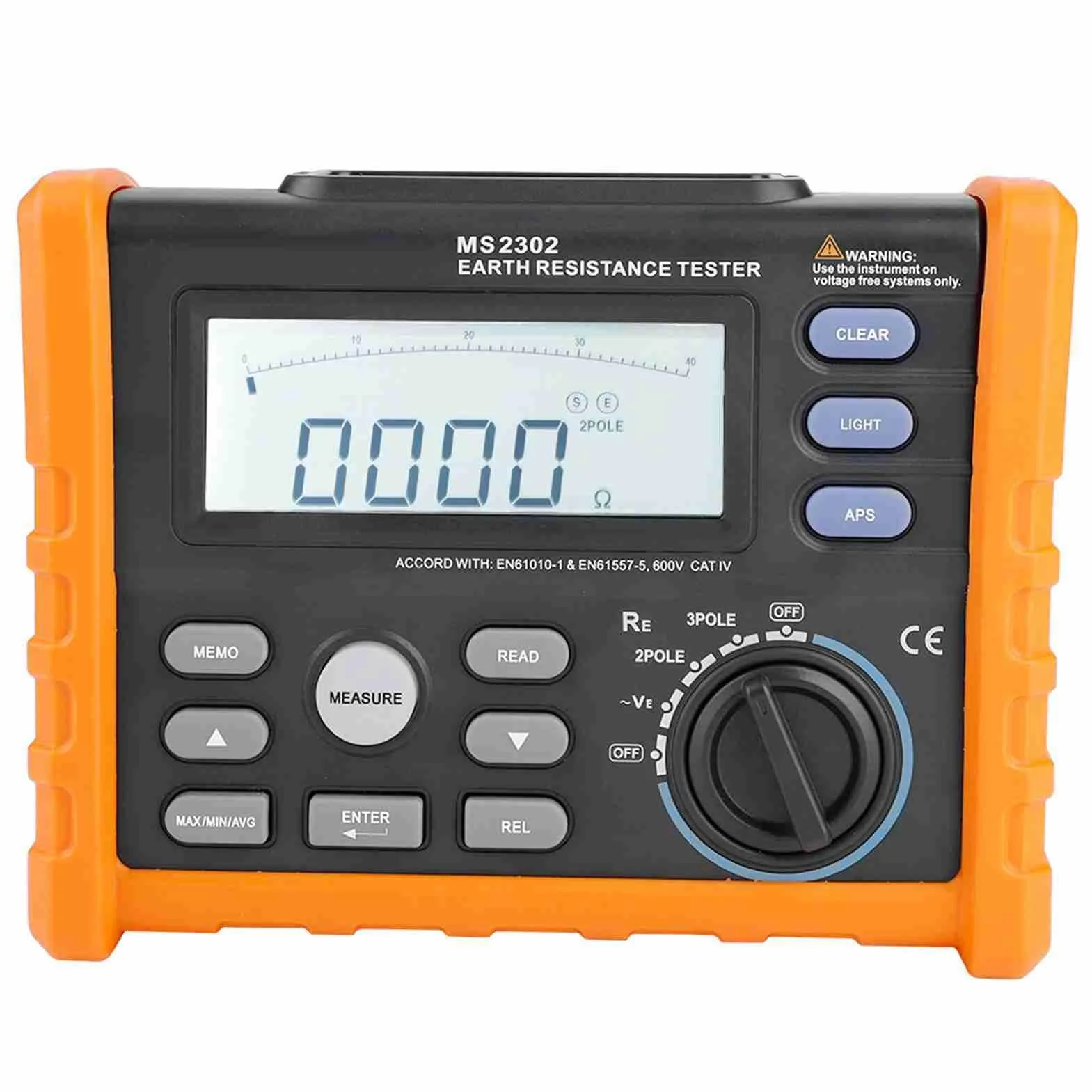 PEAKMETER MS2302 Tester Ohm per Asta di Messa a Terra Digitale, Misuratore Analogico Tester di Resistenza di Terra, 0~4K Ohm 100 Gruppi Registrazione Dati con Display LCD