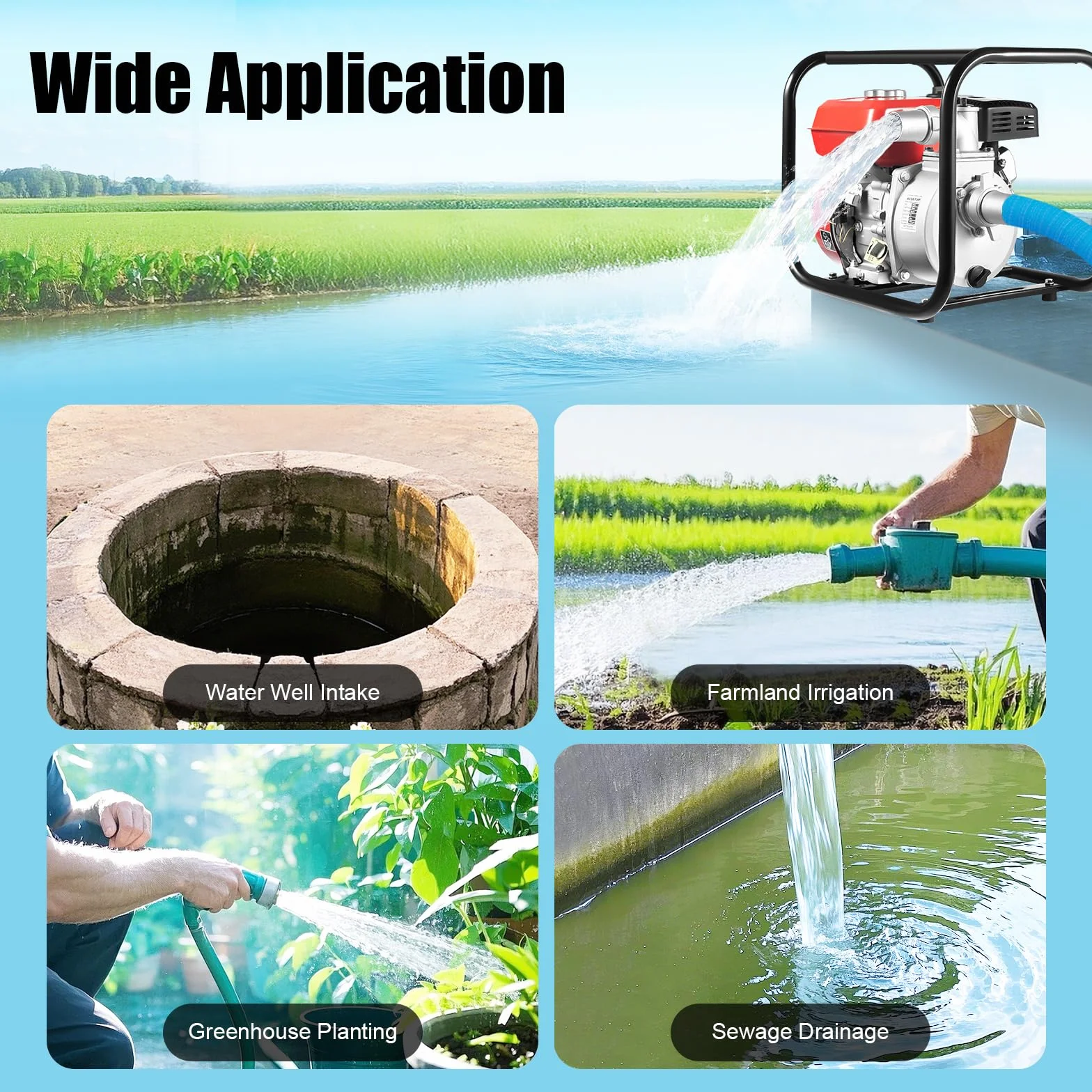 7.5 Hp 2" Portable Gas-Powered Semi-Trash Water Pump Gasoline Water Pump 7.5 Portable Gas Powered Water Gasoline 7.5M Pantaloni
