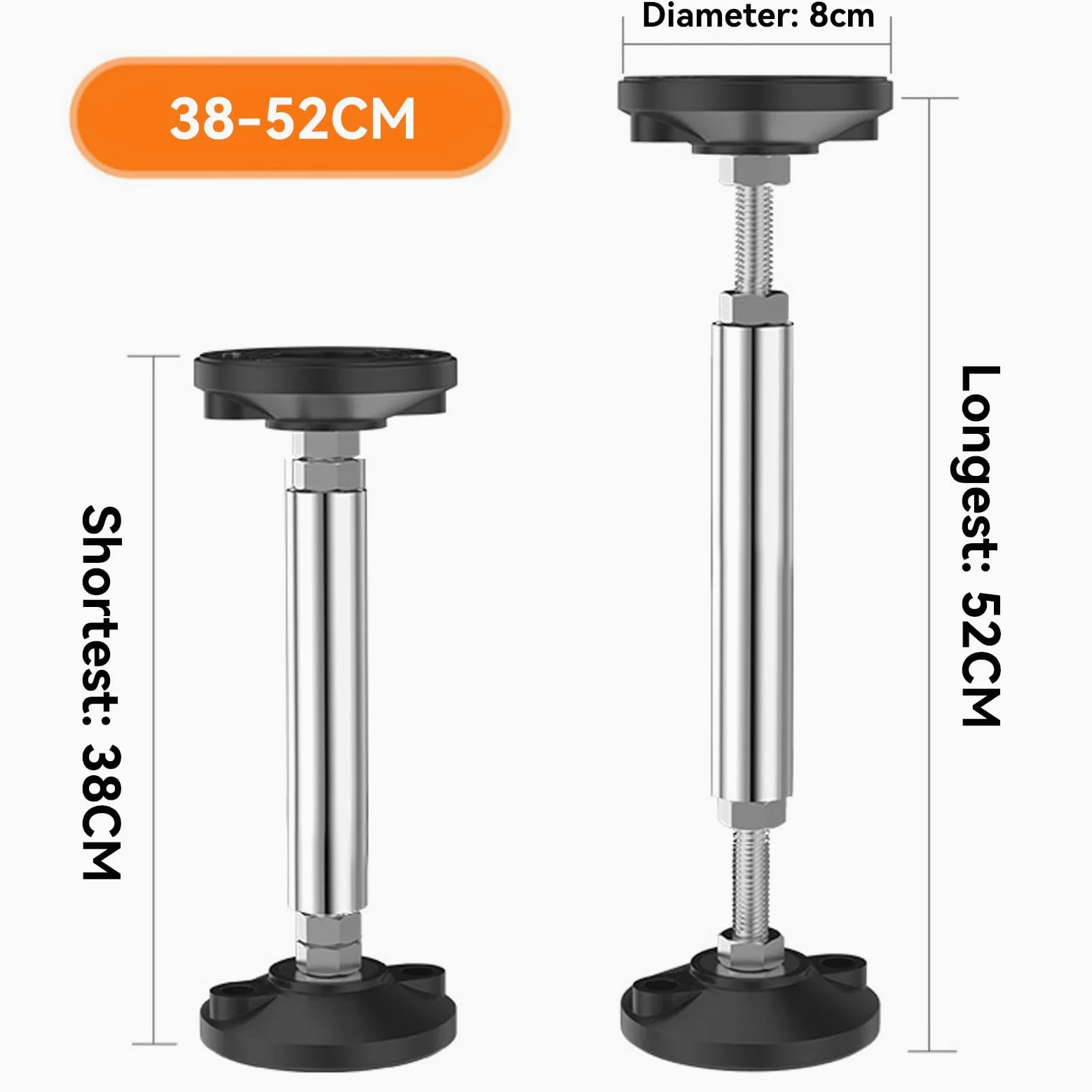 2 Pezzi Puntello Telescopico Regolabile,Aste Di Supporto Telescopiche Da 38-52 Cm,Puntelli Telescopici Regolabili Per Pensili, Mobili Da Bagno, Mobili Tv, Mobili Da Cucina,Capacità Di Peso 300 Kg