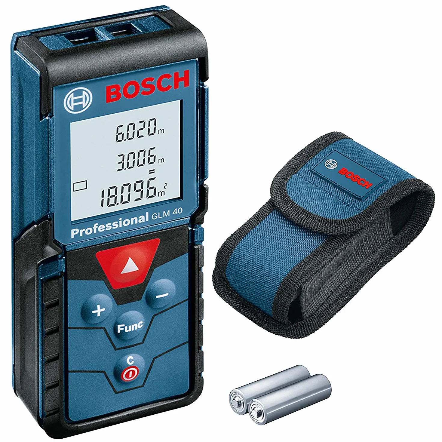 Bosch Professional Metro Laser Distanziometro Laser GLM 40 (con funzione di memorizzazione, campo di misurazione: 0,15 – 40 m, 2 pile da 1,5 V, custodia protettiva)