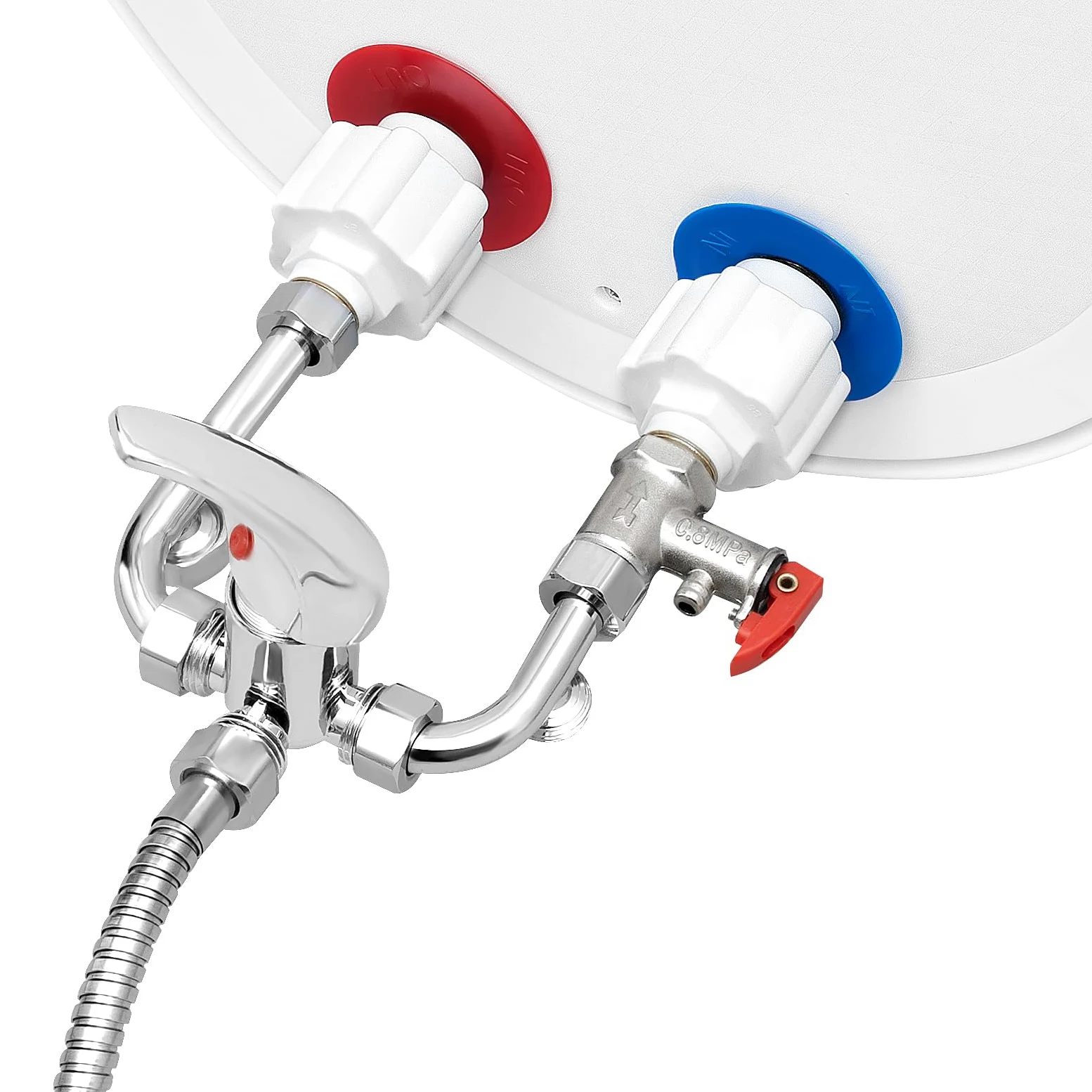 Scaldabagno elettrico ad accumulo | 2000 W elettrico istantaneo | Boiler ad acqua da parete con doccetta e tubi | Intervallo di controllo della temperatura: 25 – 75 °C | Capacità contenitore 30 – 70 L