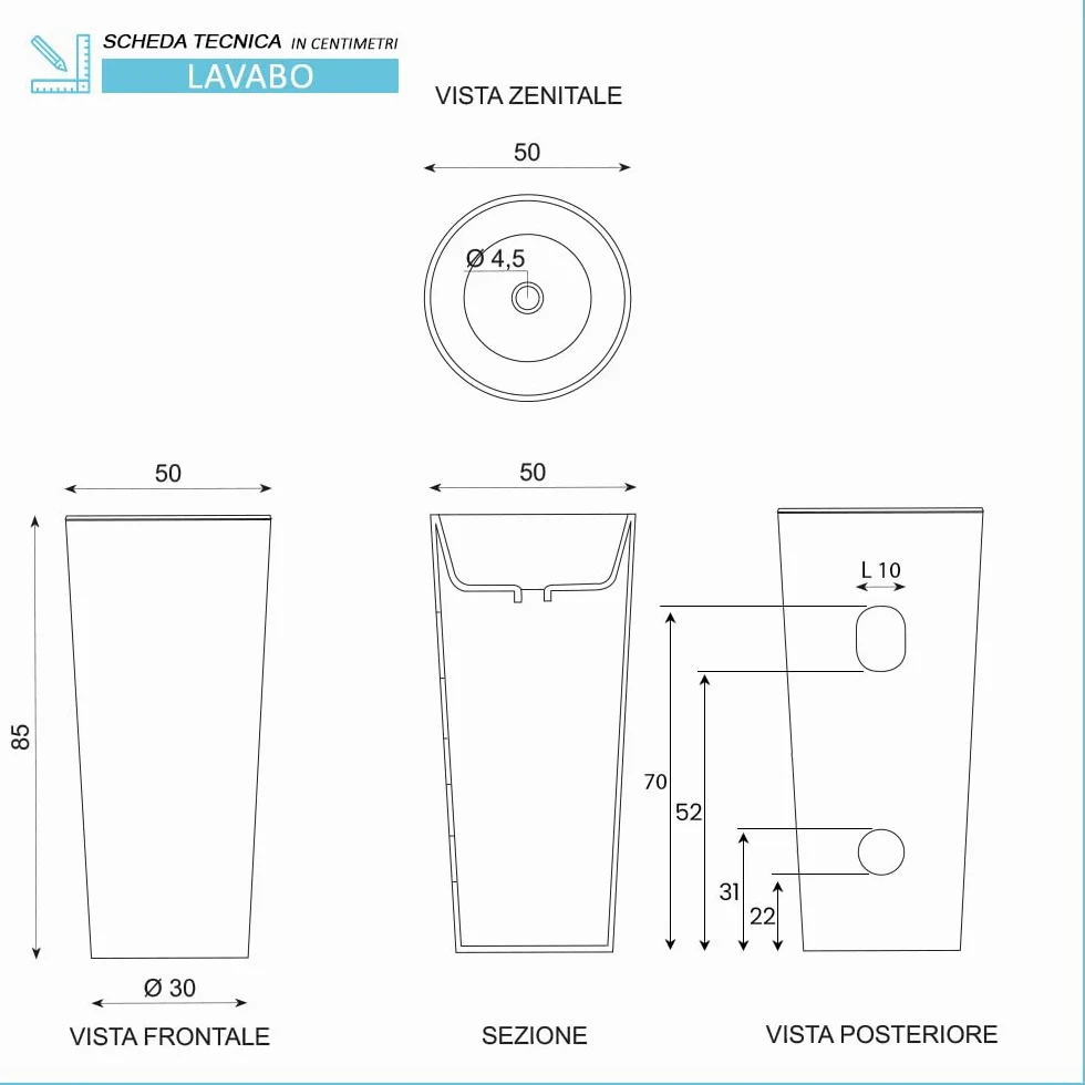 Lavabo Freestanding Da Terra 50x85 Cm In Ceramica Dalla Finitura Bianco Lucida Moderna Ed Elegante Linea Tokyo