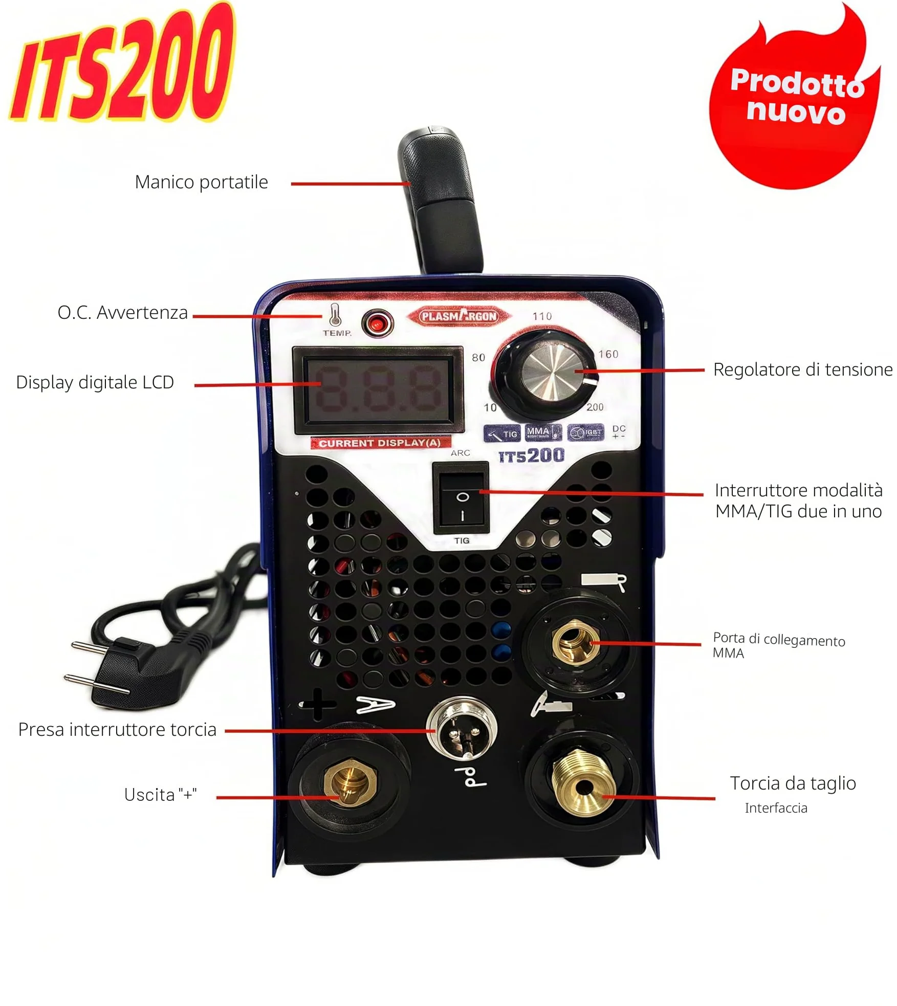 ITS-200 TIG Saldatrice con 200 Amp e MMA, 2 in 1 Combi TIG saldatrice DC TIG per saldatura di acciaio, acciaio inossidabile