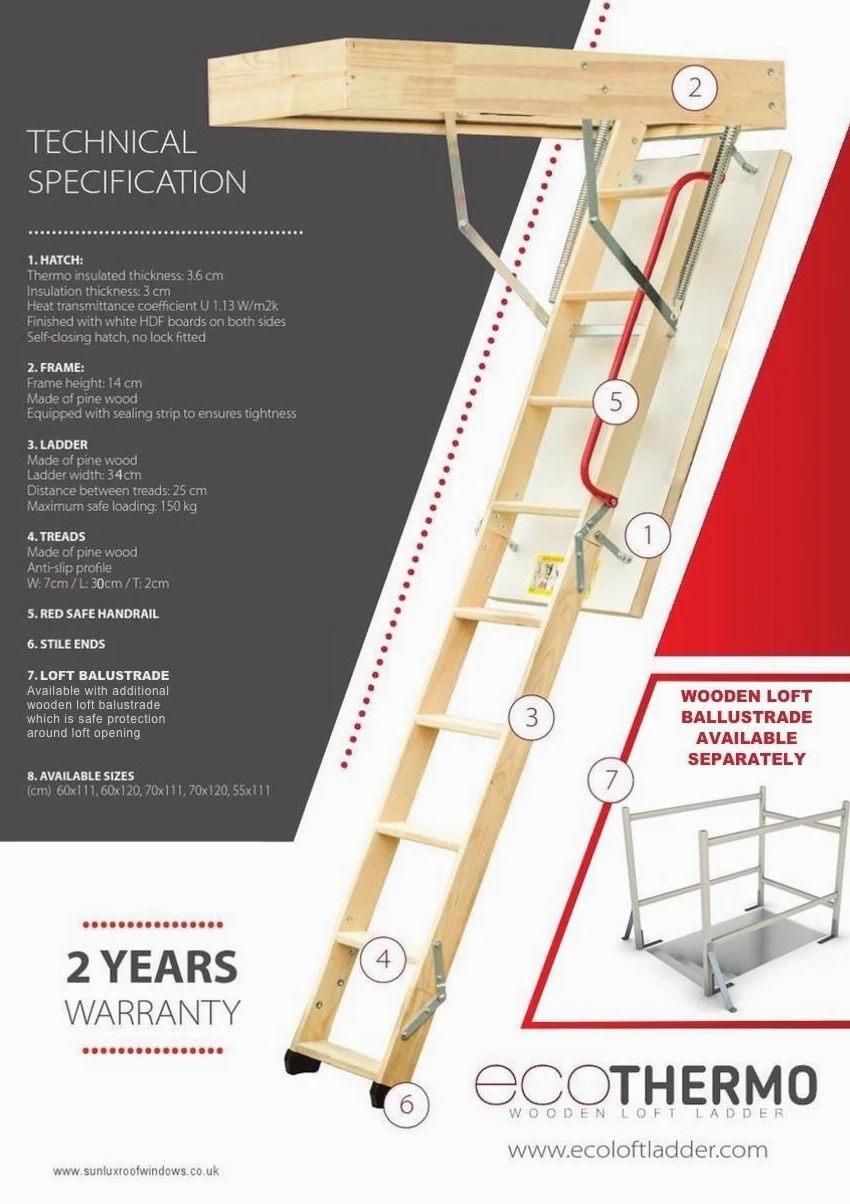 Scala pieghevole in legno a 3 sezioni per soffitta e sottotetto, dimensioni della struttura: larghezza 60 cm x lunghezza 120 cm, altezza fino a 280 cm, portello isolato