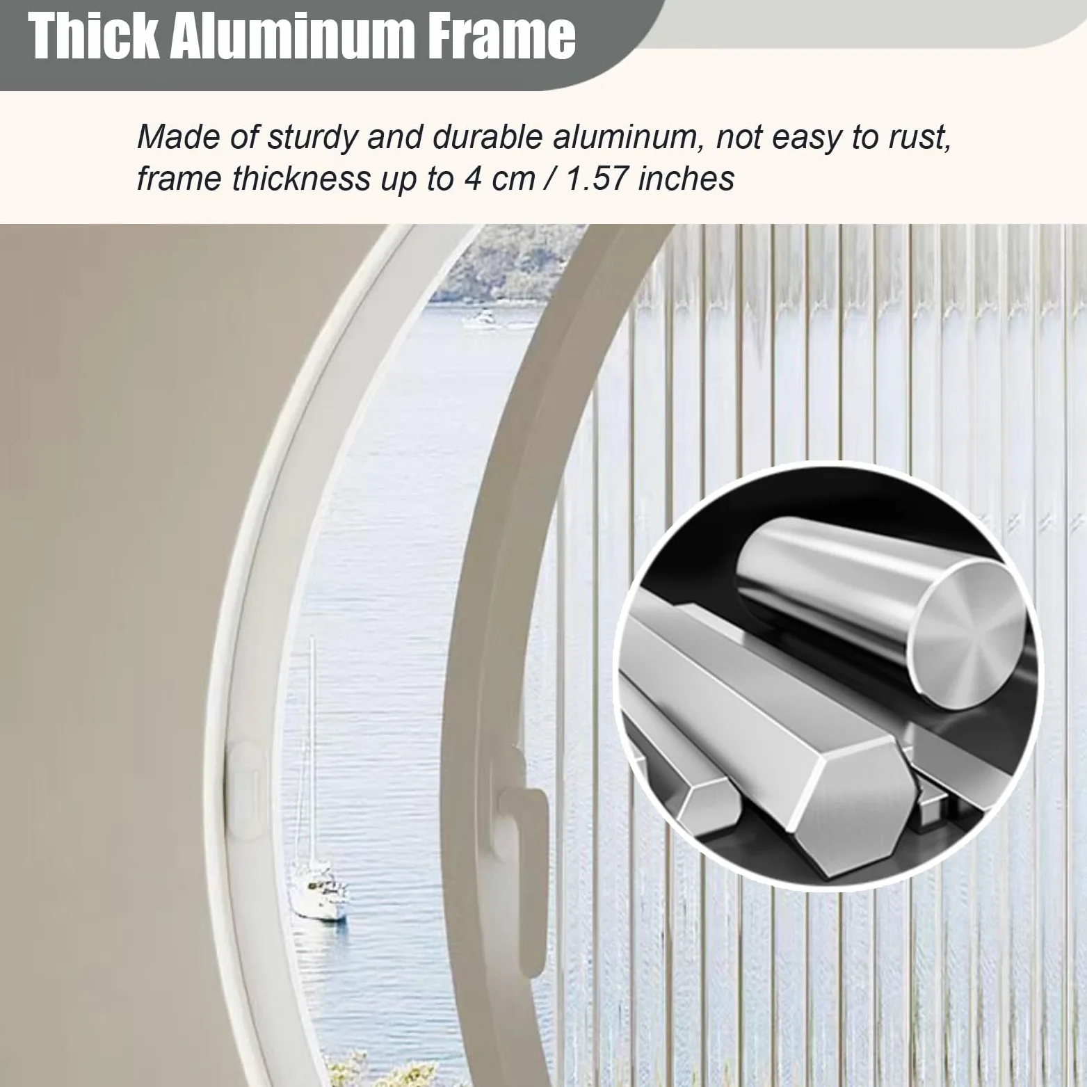 Finestre Finestra Rotonda, Finestra di Ventilazione Girevole a 360° con Maniglie, Finestra per Studio Cucina Soffitta con Telaio in Lega di Alluminio con Vetro Temperato Ondulato(White,60 cm (23 5/8")