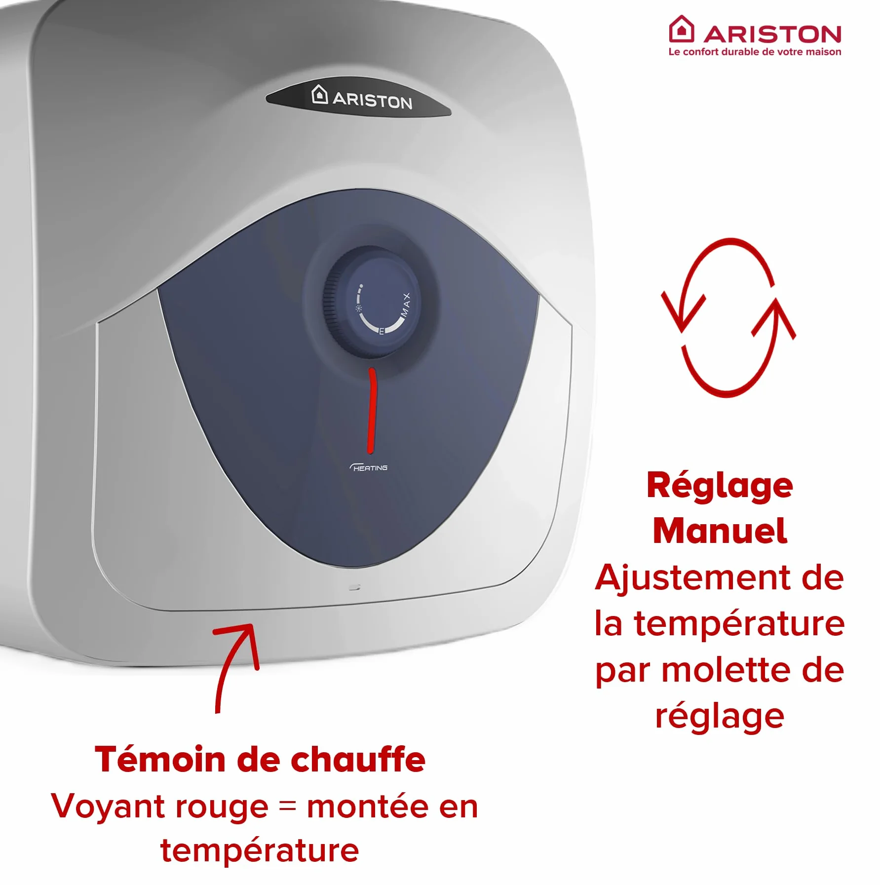 Ariston Blu Evo RS 10L - Scaldabagno Elettrico 10 Litri Compatto Sottolavandino, Potenza 2000W, Ideale Cucina o Bagno - Progettato e fabbricato per essere installato in Francia