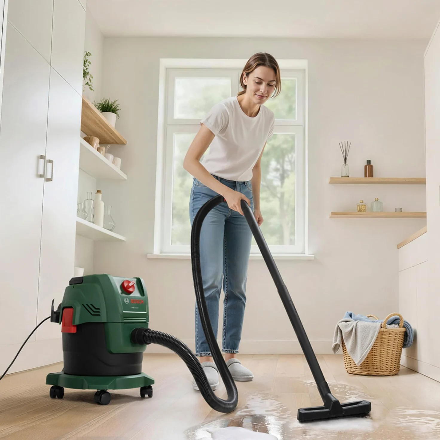 Bosch Aspirapolvere a filo PAS15-200 (Tubi di prolunga (plastica), tubo di aspirazione 2,2 m, tubo a gomito/impugnatura, bocchette per pavimenti e fessure,filtro a cartuccia)