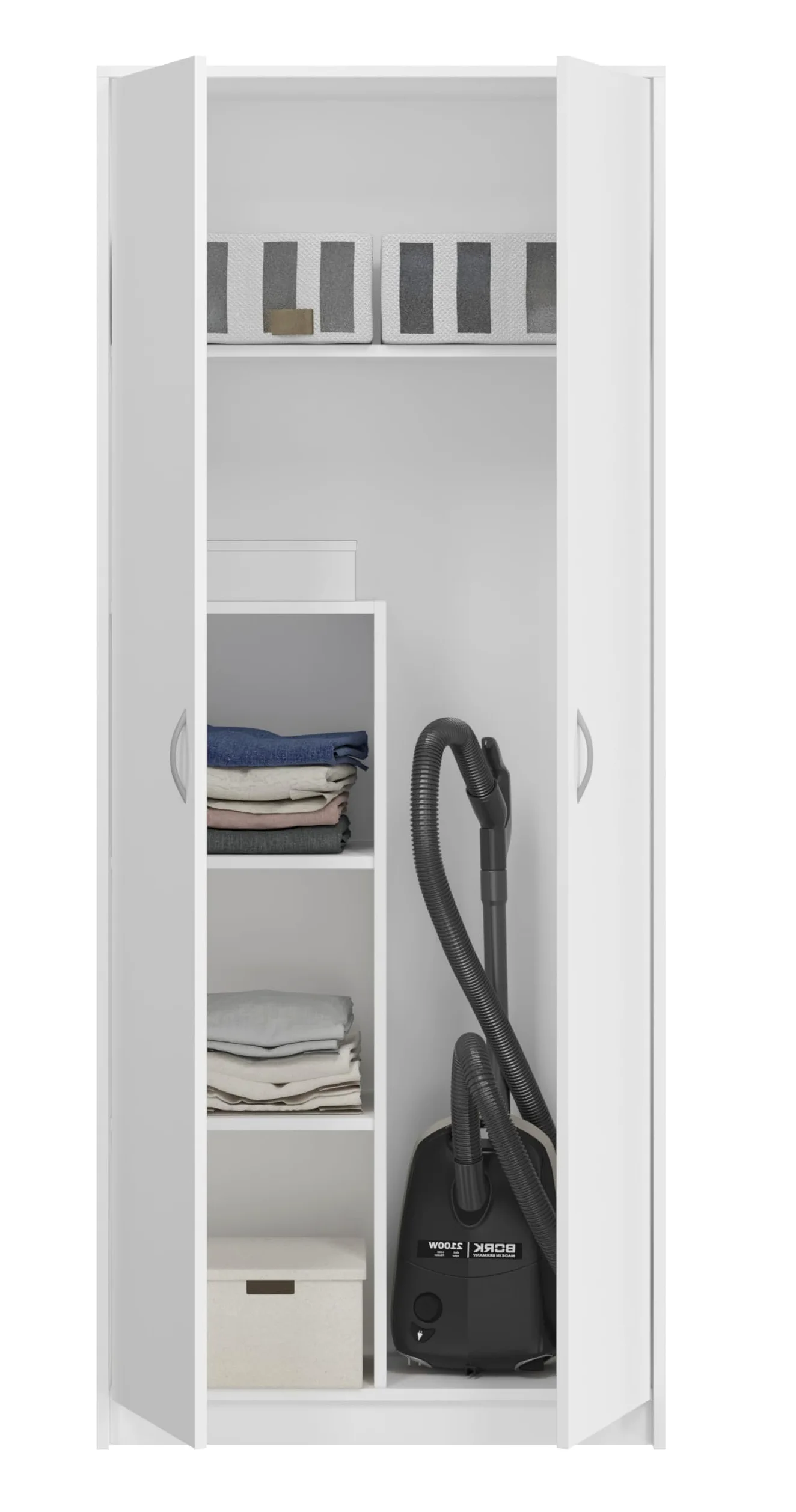 Mobile alto multiuso per scopa, pratico armadietto per aspirapolvere, 235 x 74 x 35 cm (Bianco)