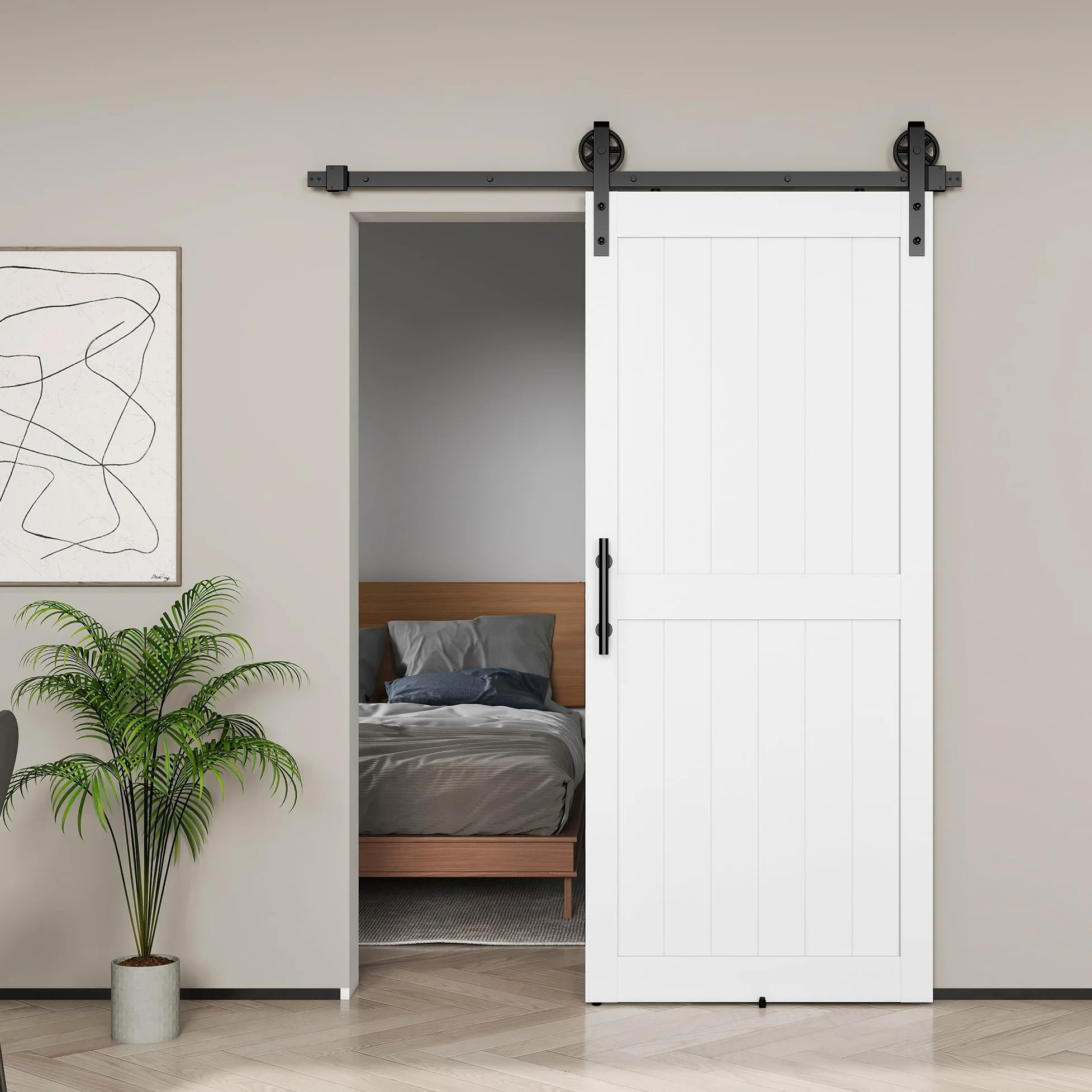 HOMCOM Porta Scorrevole Esterna Muro 91.5x213.4cm, Binario Acciaio, Maniglia Migliorato, Ruote, Porta da Interno in Stile Industriale, in MDF e Legno Pino, Impermeabile, per Cucina, Bagno, Soggiorno