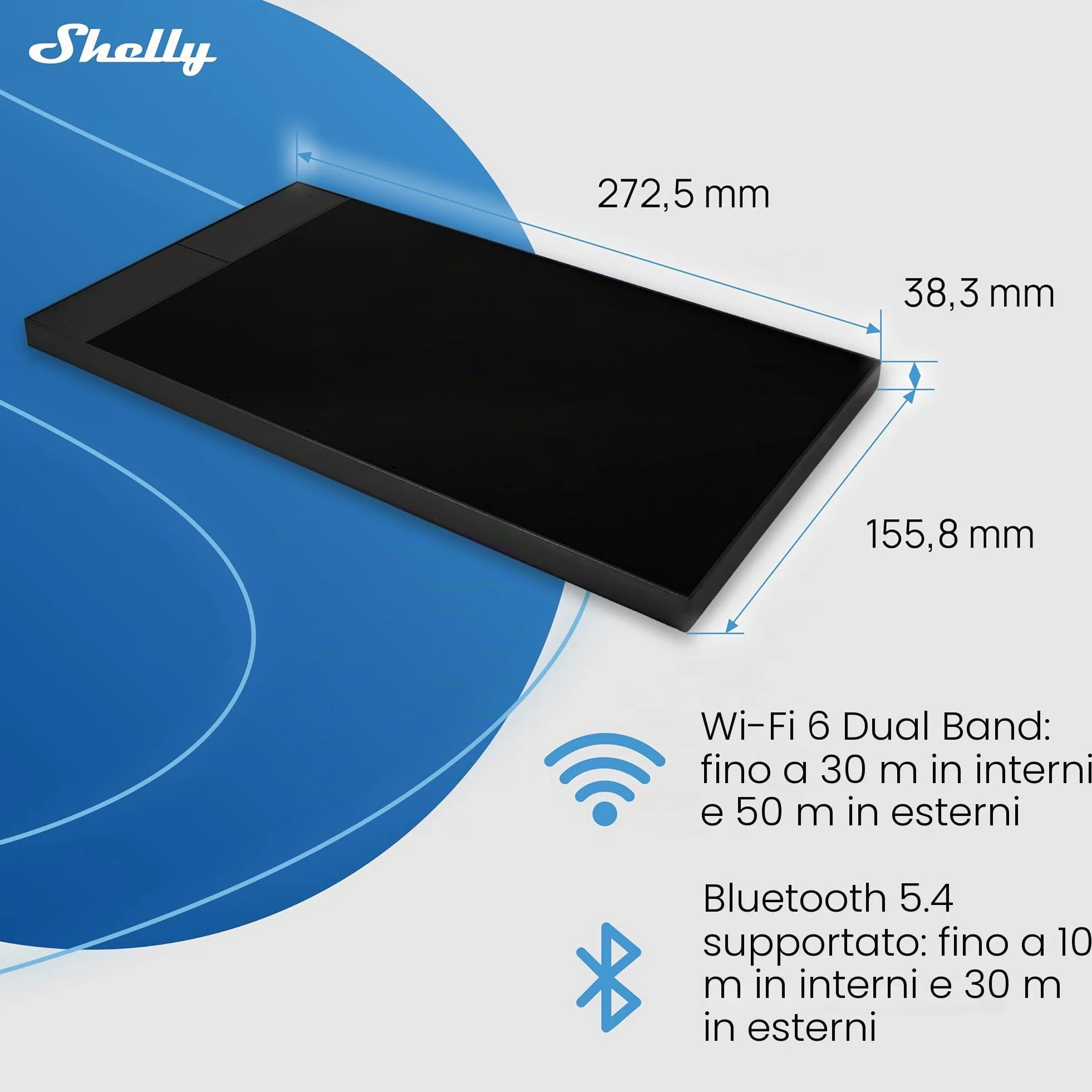 Shelly Wall Display XL Nero - 10.1" Pannello di Controllo Smart WiFi, 4 Pulsanti, Termostato, Relè Integrato 5A, Richiede Neutro, Sensori LUX, Altoparlanti Stereo, Home Assistant, Domotica
