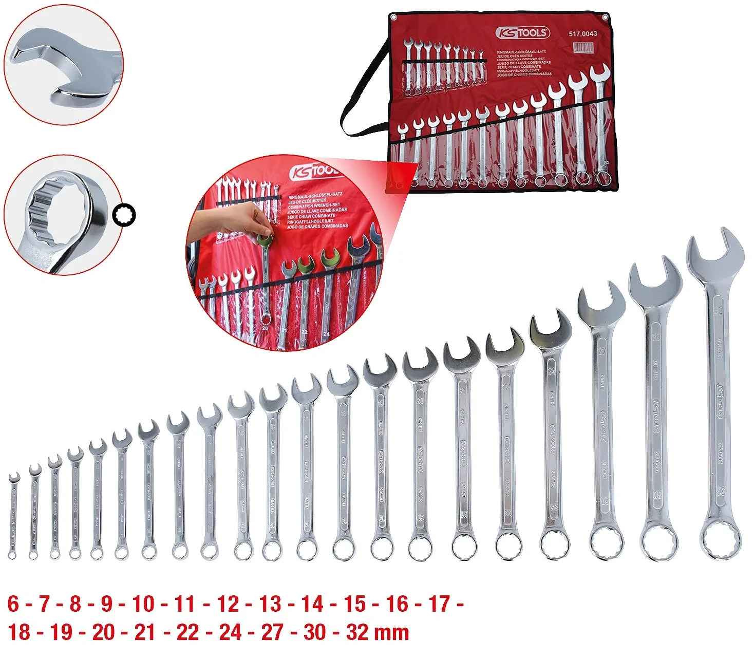 KS Tools 517.0043 Serie di chiavi combinate,inclinate,21pz.6-32mm
