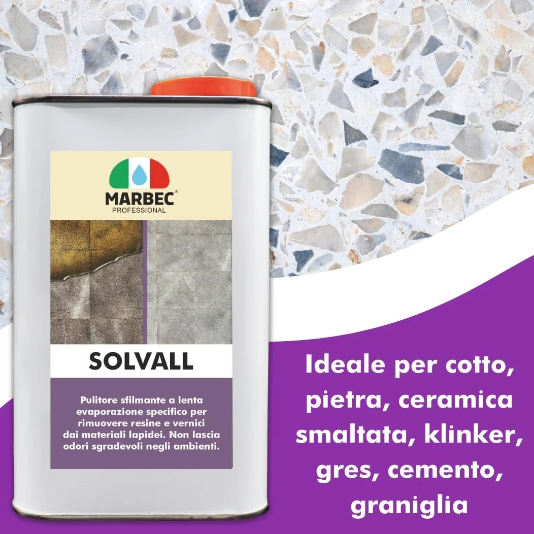 MARBEC SOLVALL 1LT+TAMPONE Pulitore sverniciatore sfilmante per materiali lapidei