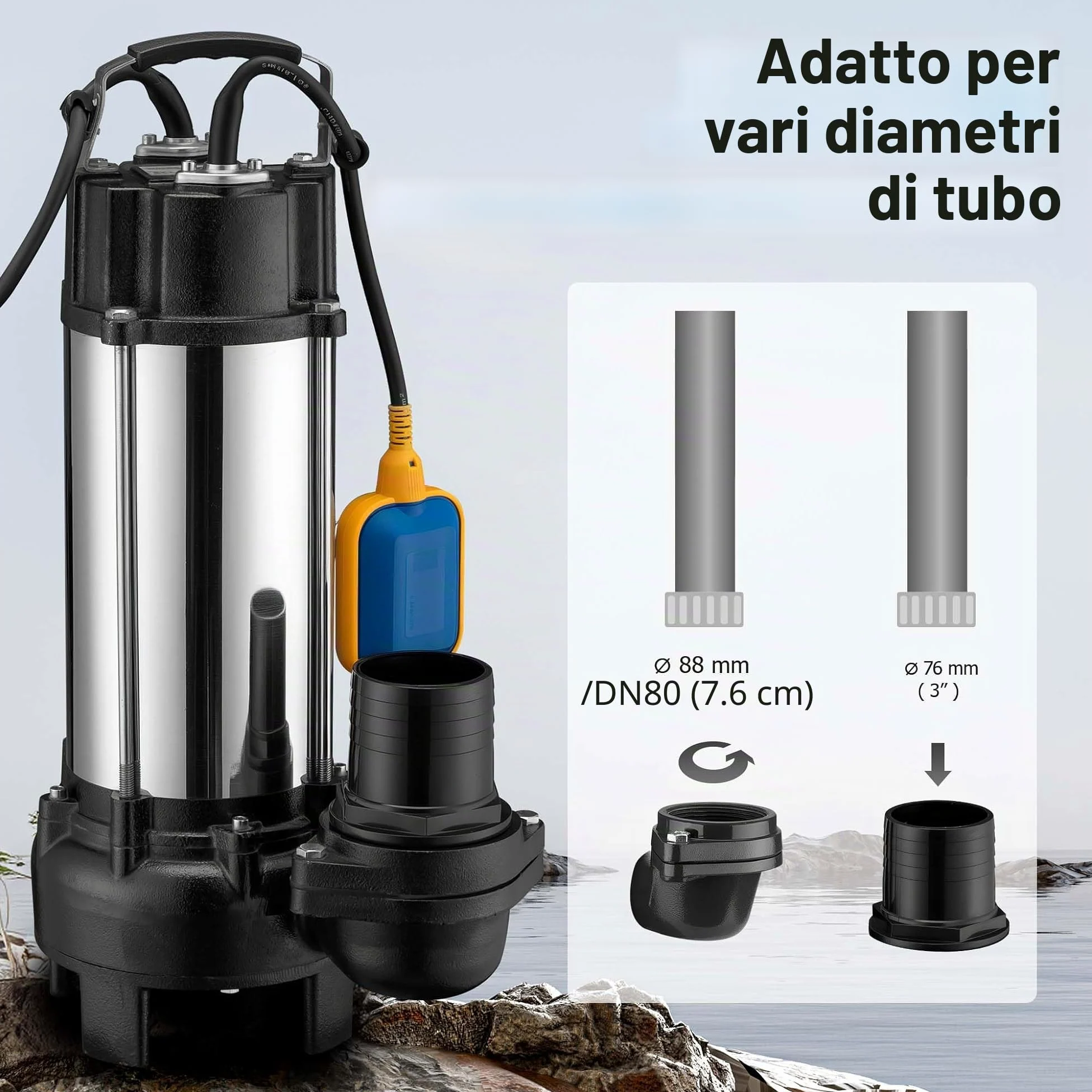 Wiltec Pompa sommersa acque nere con trituratore e galleggiante 31.200 l/h 2200 W, prevalenza 10m