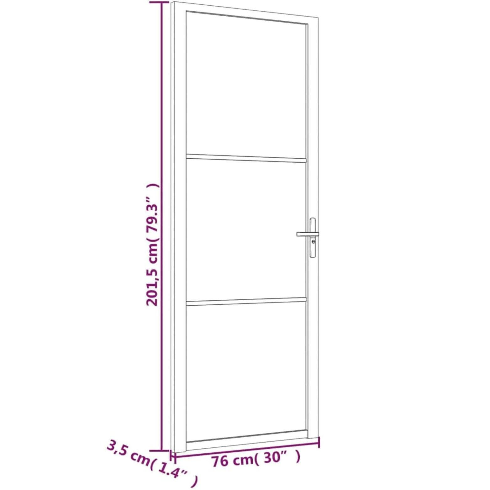 IKAYAA Porta Interna in Vetro e Alluminio Battente - Nero e Ghiaccio - 76 x 201.5 cm - Tipo 2